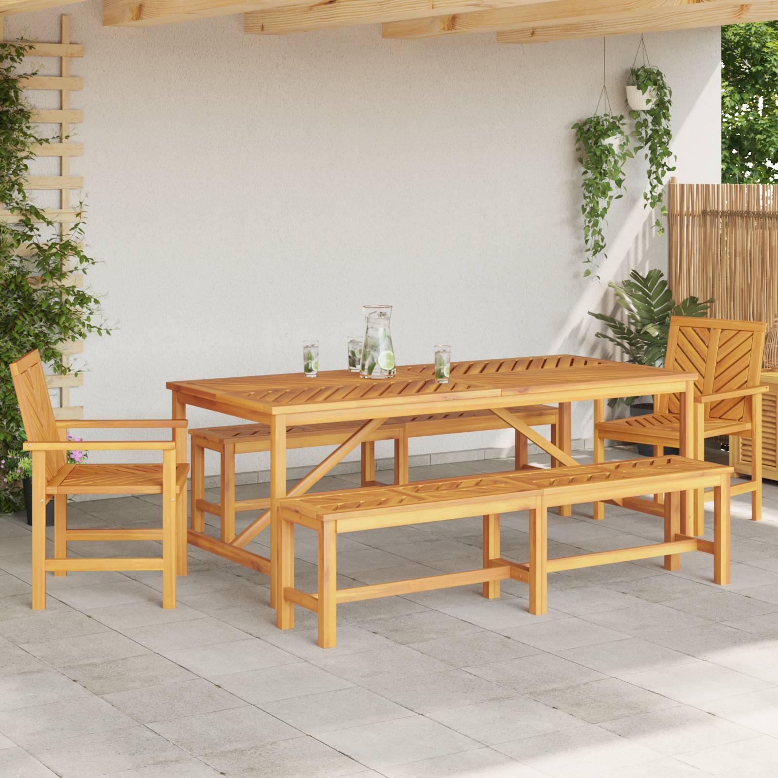 vidaXL 5-teilige Garten Essgruppe aus massivem Akazienholz
