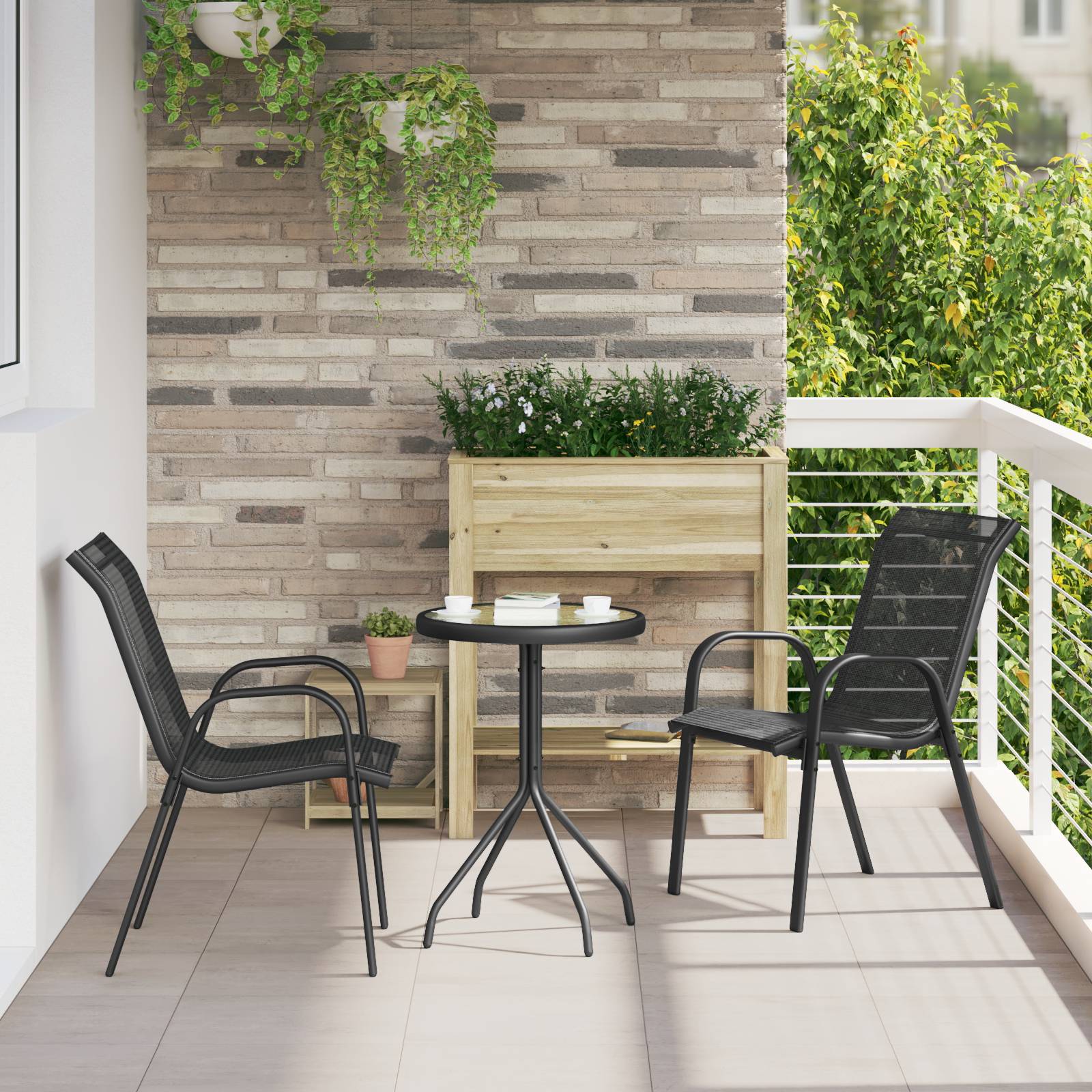 vidaXL 3-teiliges Garten Bistro Set Schwarz Textilene und Stahl