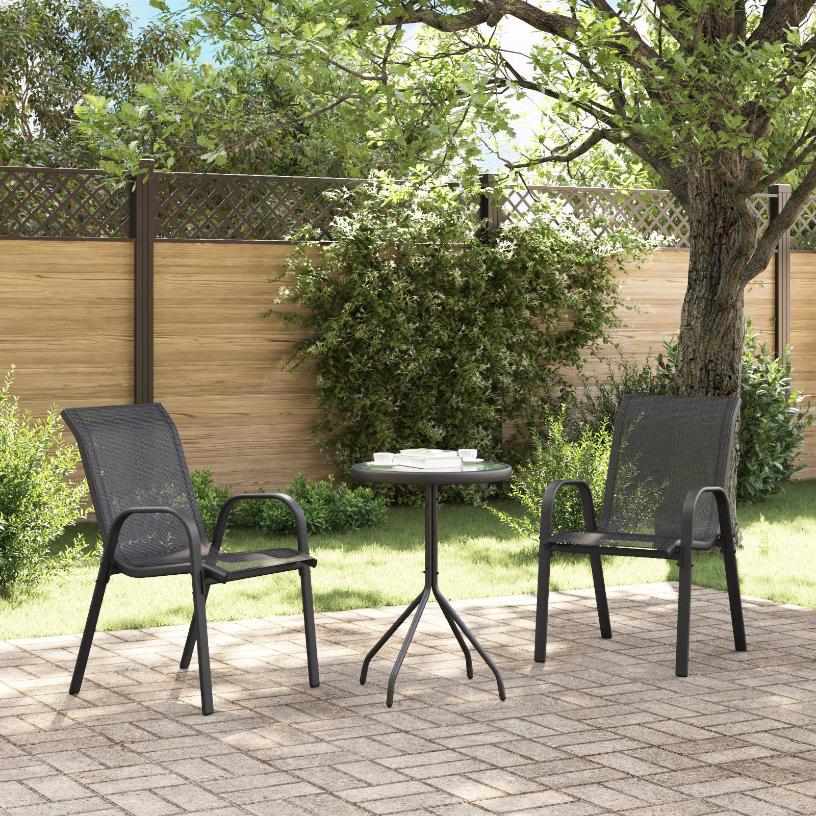vidaXL 3-teiliges Garten Bistro Set Schwarz Textilene und Stahl