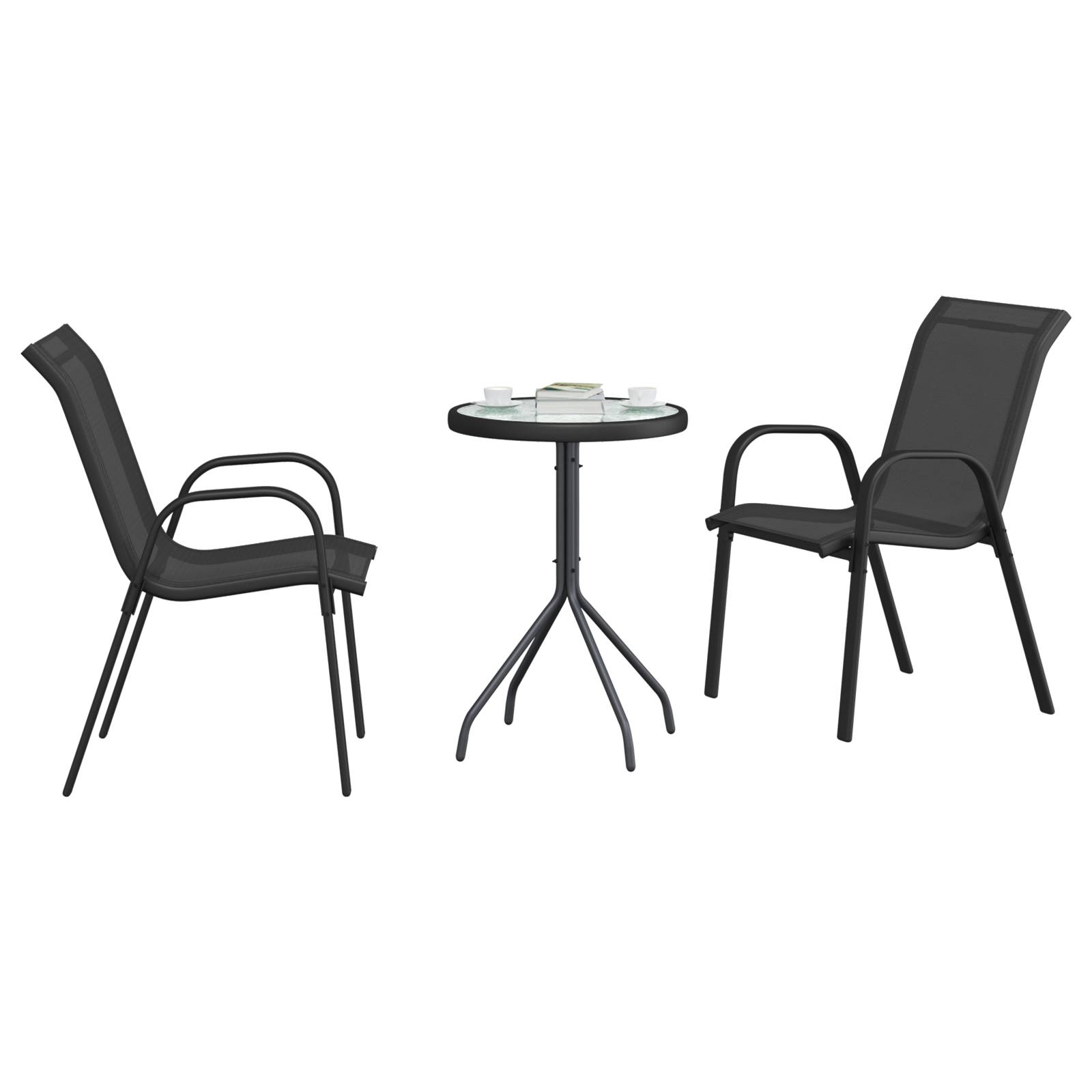 vidaXL 3-teiliges Garten Bistro Set Schwarz Textilene und Stahl