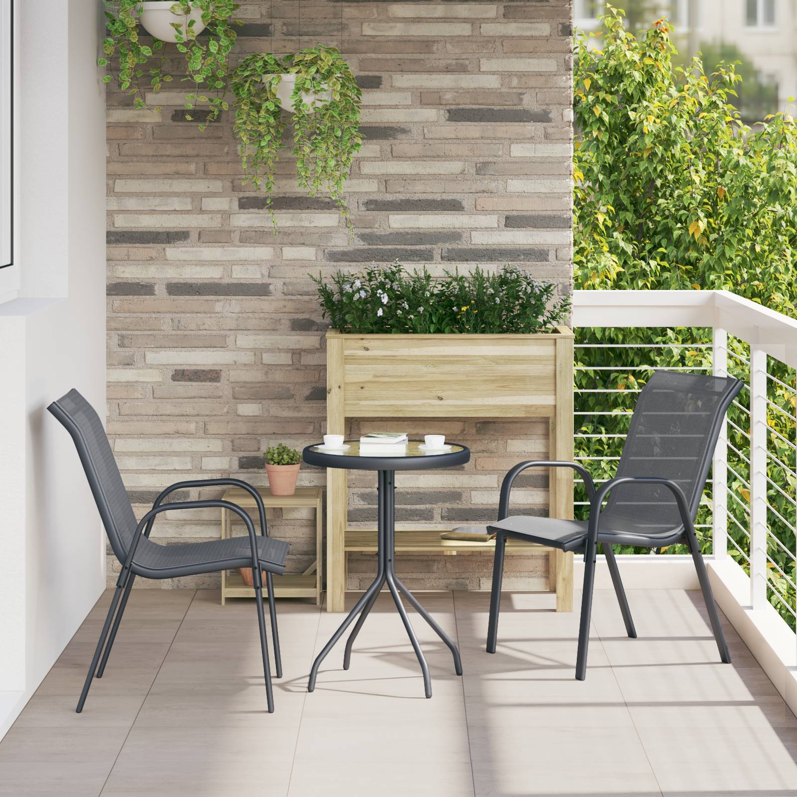 vidaXL 3-teiliges Garten Bistro-Set Anthrazit Textilene und Stahl