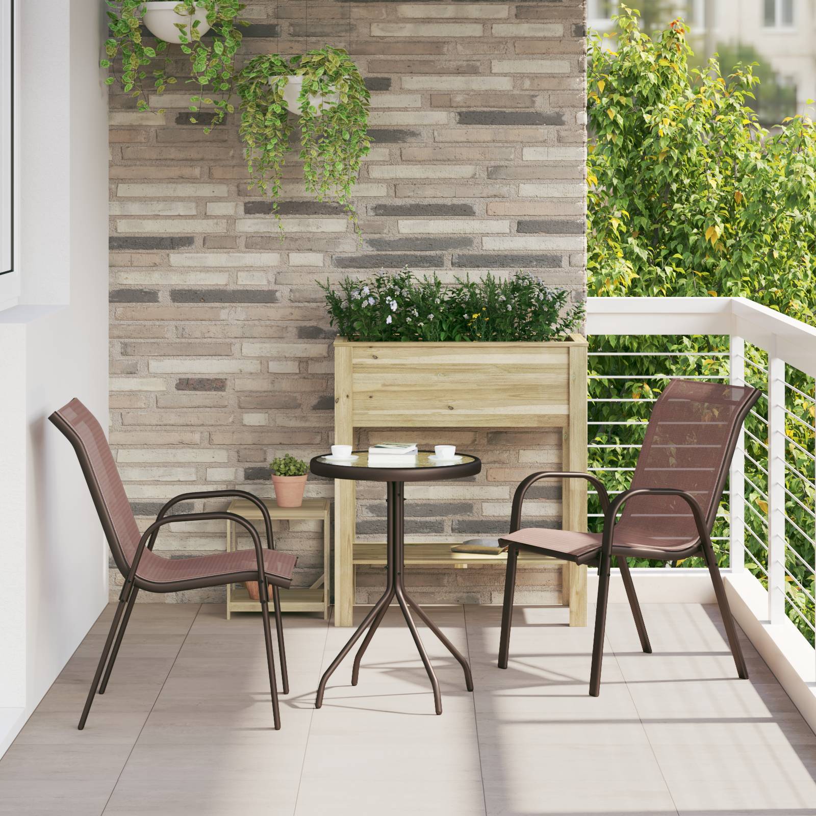 vidaXL 3-teiliges Garten Bistro Set Braun Textilene und Stahl