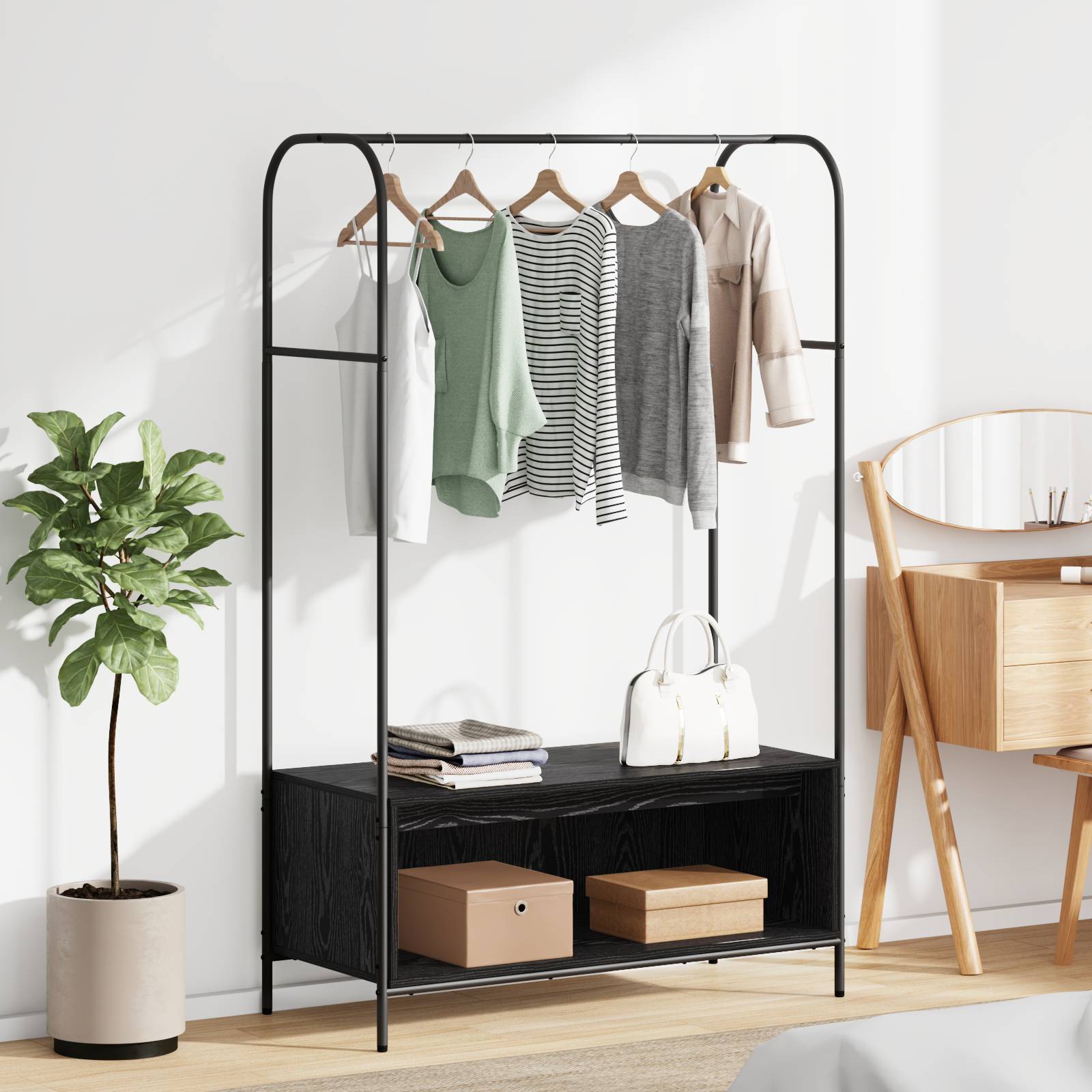 vidaXL Kleiderständer mit Ablagen Schwarz Eiche 100x44x160 cm