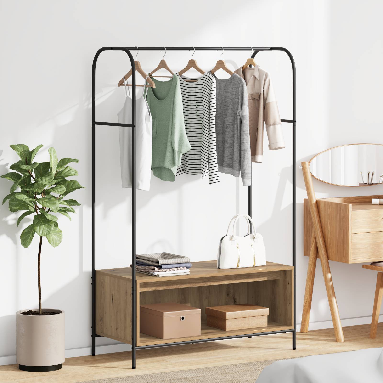 vidaXL Kleiderständer mit Ablagen Artisan Eiche 100x44x160 cm