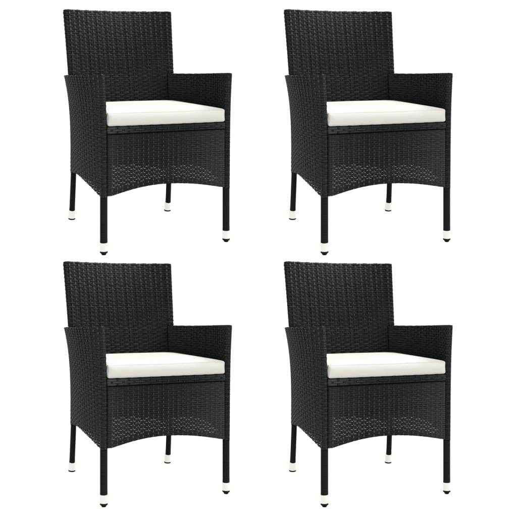 vidaXL Gartenstühle mit Kissen 4 Stk. Schwarz Poly Rattan (nur UK/IE/FI/NO)