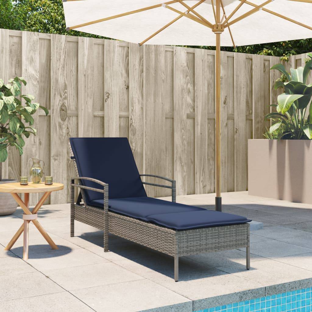 vidaXL Sonnenliege mit Kissen Grau 63 x 200 x 81 cm Poly Rattan