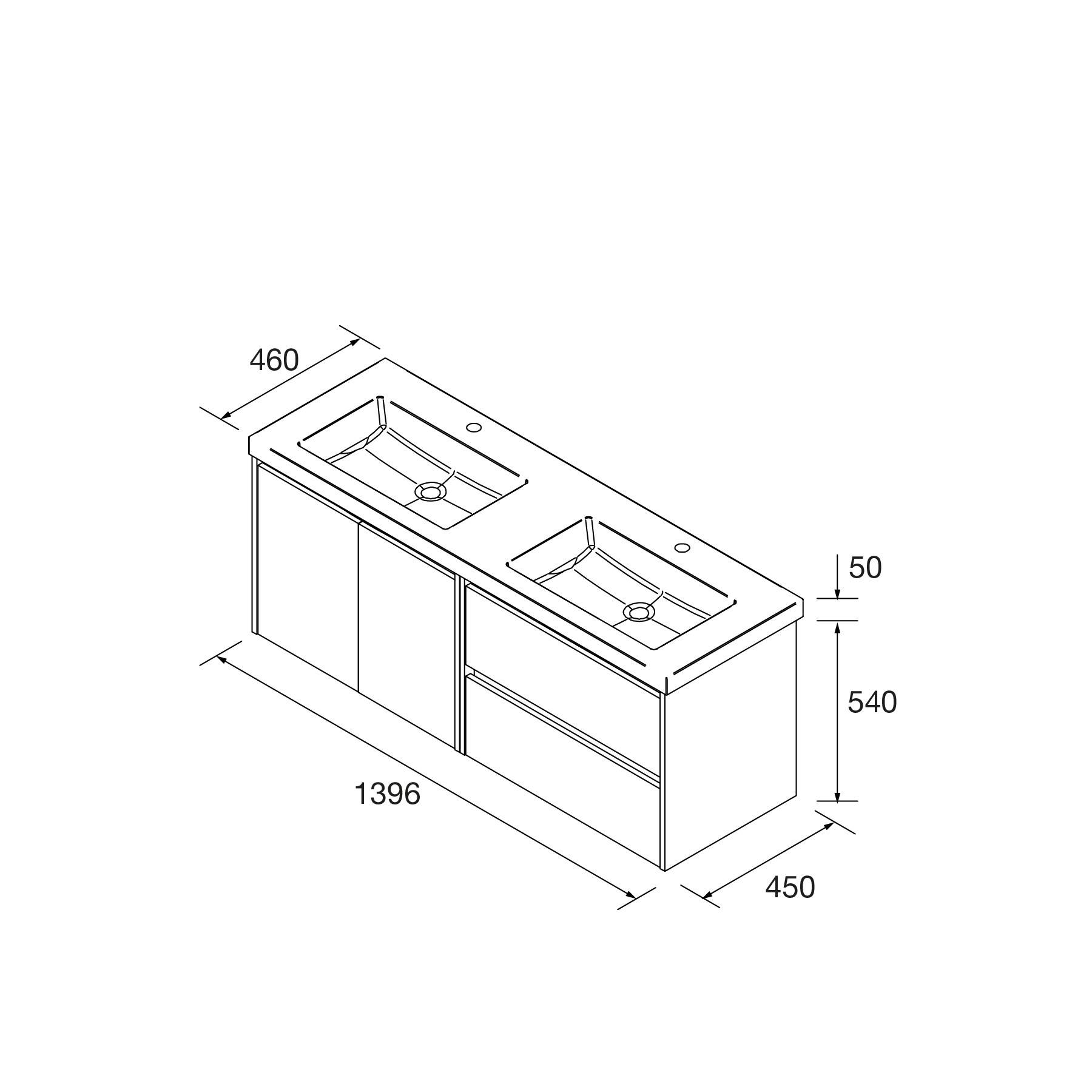 Salgar Badezimmermöbel NOJA 1400 2 Türen und 2 Schubladen WHITE GLOSS + Waschtisch