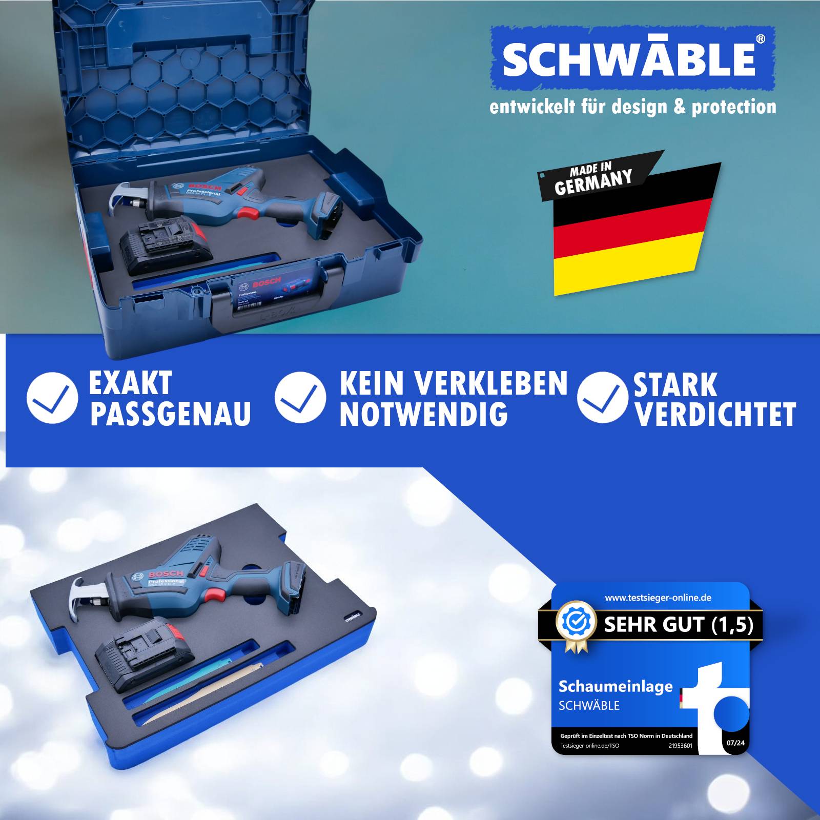SCHWÄBLE® Schaumeinlage Schaumstoffeinlage für Bosch Akku-Säbelsäge GSA18V-Li