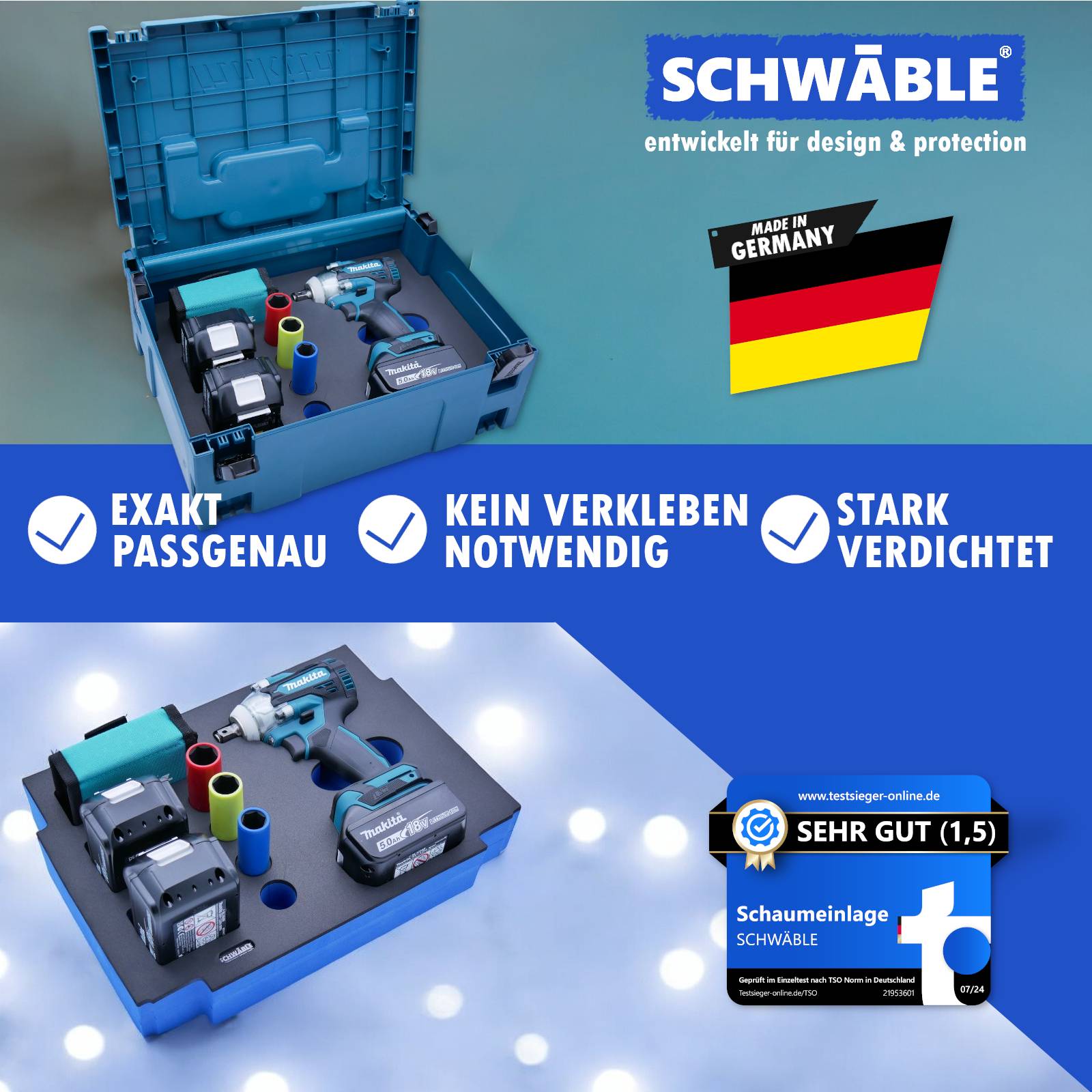 SCHWÄBLE® Schaumeinlage Schaumstoffeinlage für Makita Schlagschrauber DTW300 301