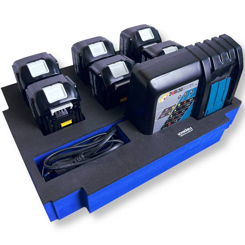 SCHWÄBLE® Schaumeinlage Schaumstoffeinlage für Makita Li-Ion 6x Akku 3-5Ah Lader