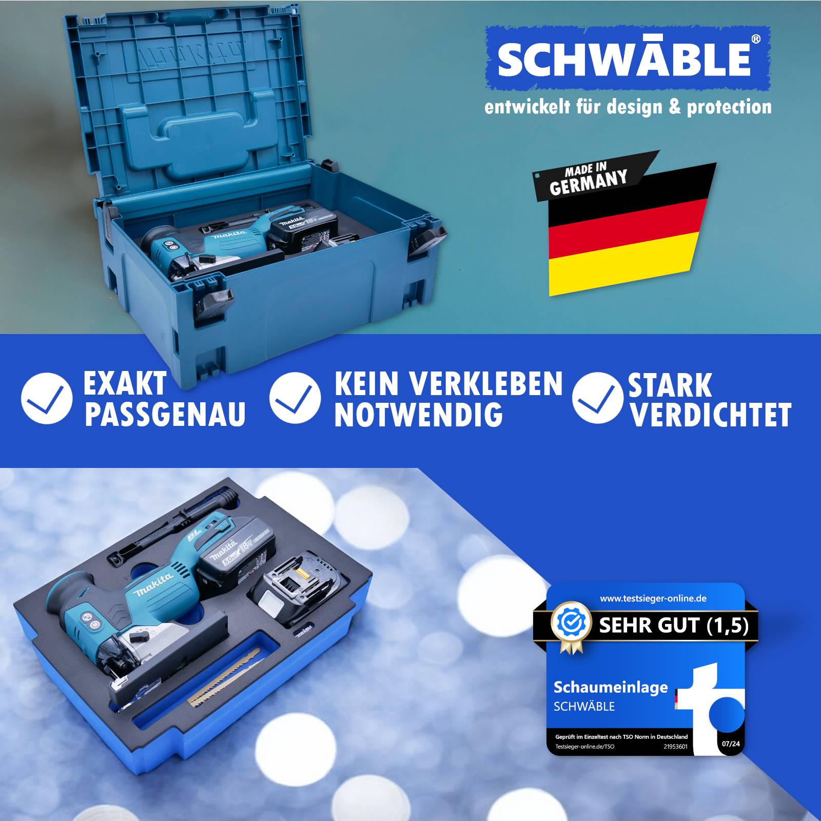 SCHWÄBLE® Schaumeinlage Schaumstoffeinlage für Makita Akku-Stichsäge DJV181