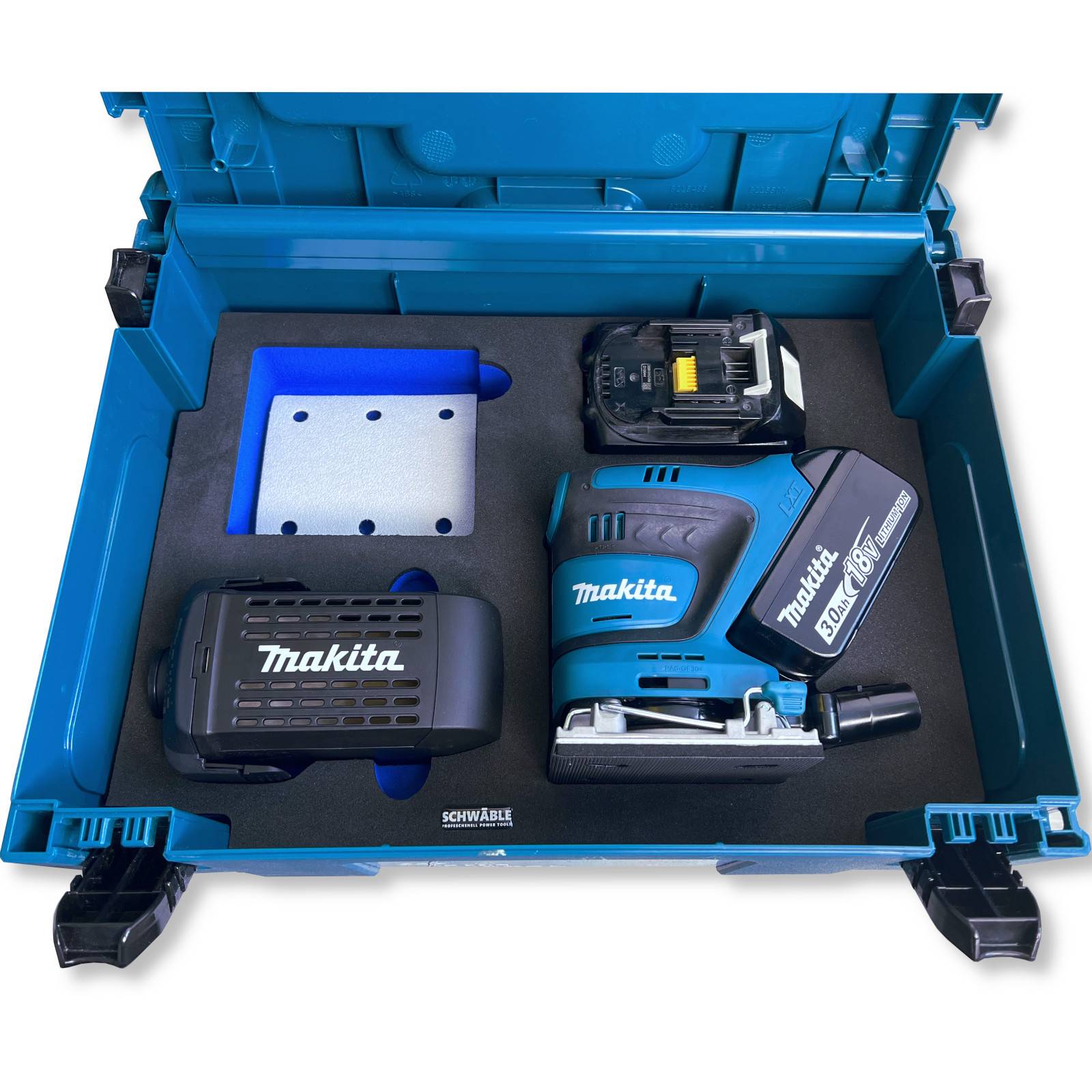 Makita Akku-Schwingschleifer 18V DBO480SZ + Schwäble Schaumstoffeinlage