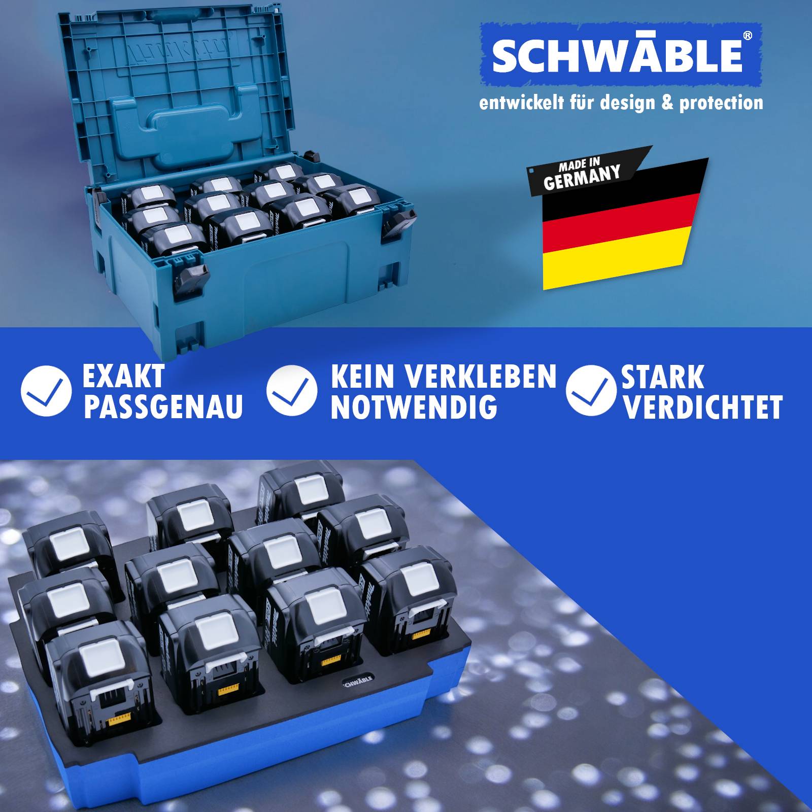 SCHWÄBLE® Schaumeinlage Schaumstoffeinlage für Makita Akku Akkus 11x 3-6Ah