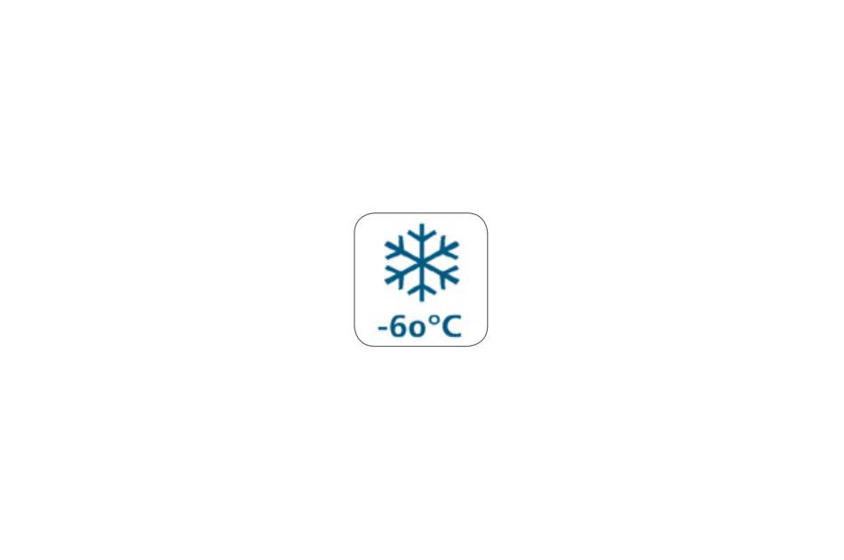 Schneeflocken-Symbol mit dem Text '-60°C', das eine Temperatur von minus 60 Grad Celsius anzeigt und wahrscheinlich als Symbol für Frostbedingungen verwendet wird.