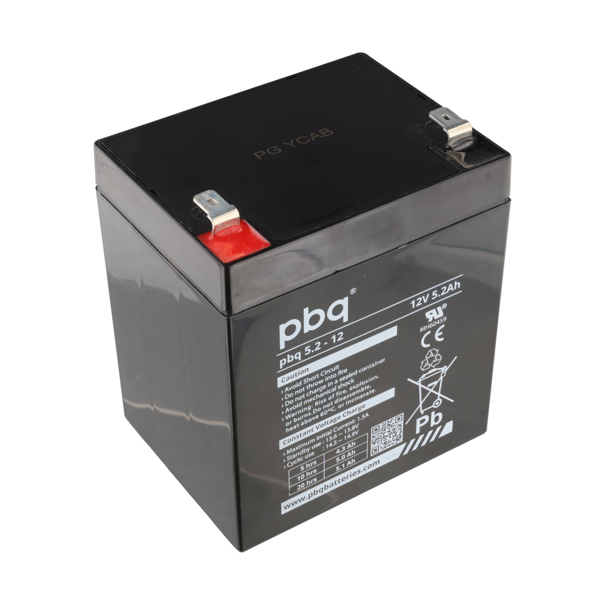 Schwarze versiegelte Blei-Säure-Batterie mit der Bezeichnung „pbq 5.2-12