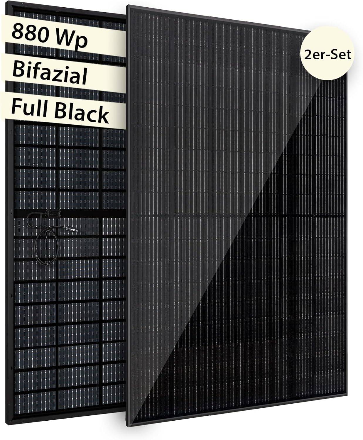 VALE Solarmodul-Set Bifazial 880 Wp Full Black - Glas-Module - Solarpanel für Balkonkraftwerke - Universal einsetzbar