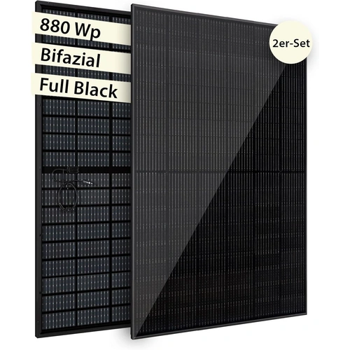 VALE Solarmodul-Set Bifazial 880 Wp Full Black - Glas-Module - Solarpanel für Balkonkraftwerke - Universal einsetzbar VALE Solarmodul-Set Bifazial 880 Wp Full Black - Glas-Module - Solarpanel für Balkonkraftwerke - Universal einsetzbar