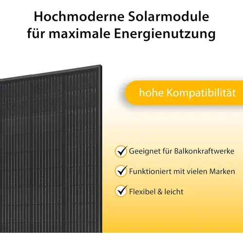 Balkonkraftwerk leistungsstarkes Solaranlage Set mit 2 Modulen Bifazial Full-Black Balkonkraftwerk leistungsstarkes Solaranlage Set mit 2 Modulen Bifazial Full-Black