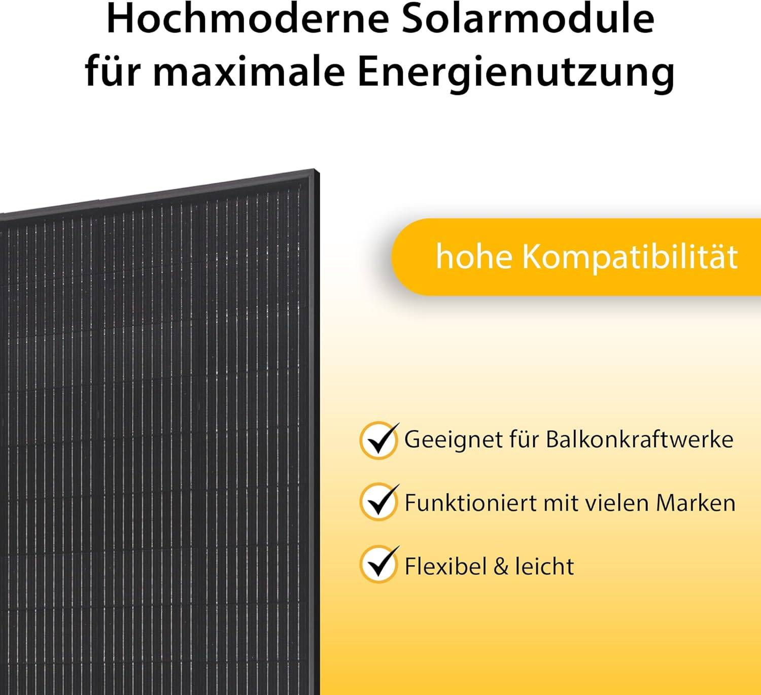 VALE Solarmodul-Set Bifazial 880 Wp Full Black - Glas-Module - Solarpanel für Balkonkraftwerke - Universal einsetzbar