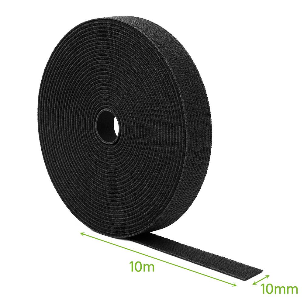 Klett-Kabelbinder 10m x 10mm Schwarz zuschneidbar für Kabelmanagement