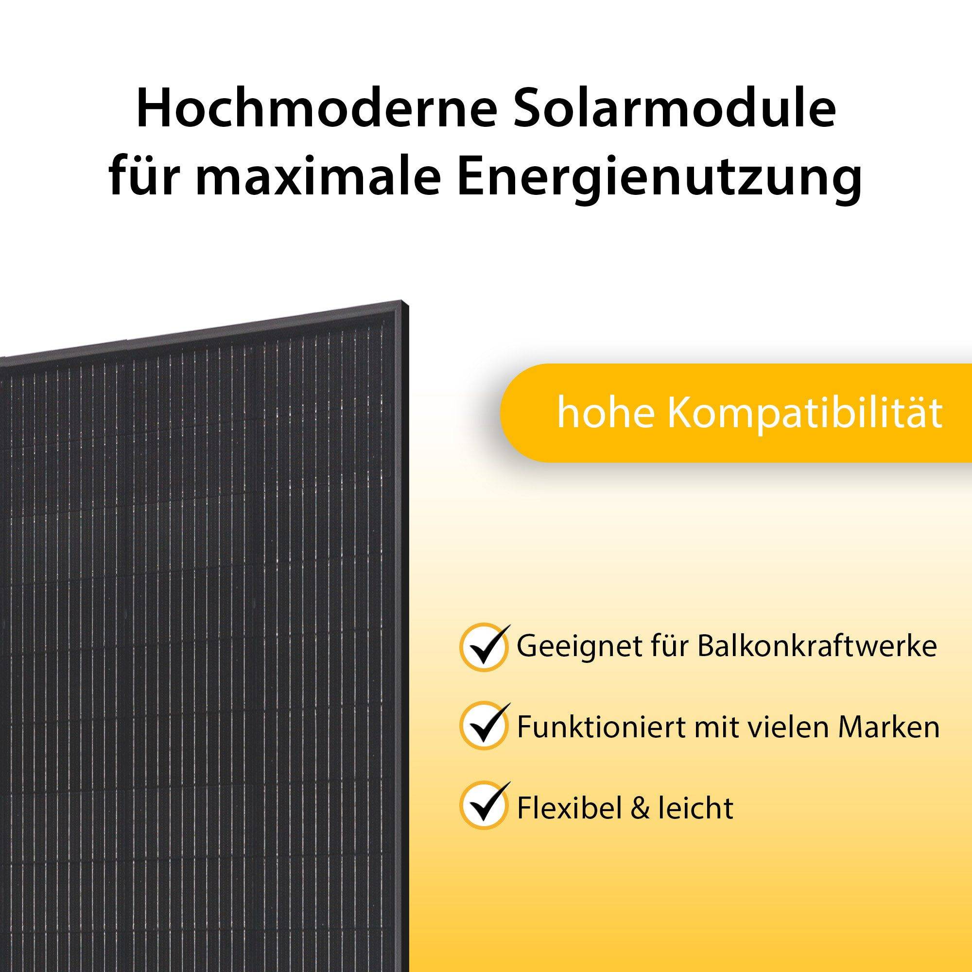 Balkonkraftwerk leistungsstarkes Solaranlage Set mit 2 Modulen Bifazial Full-Black