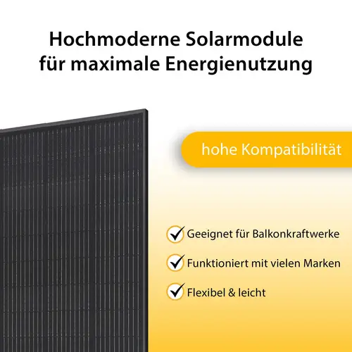 Balkonkraftwerk leistungsstarkes Solaranlage Set mit 2 Modulen Bifazial Full-Black Balkonkraftwerk leistungsstarkes Solaranlage Set mit 2 Modulen Bifazial Full-Black