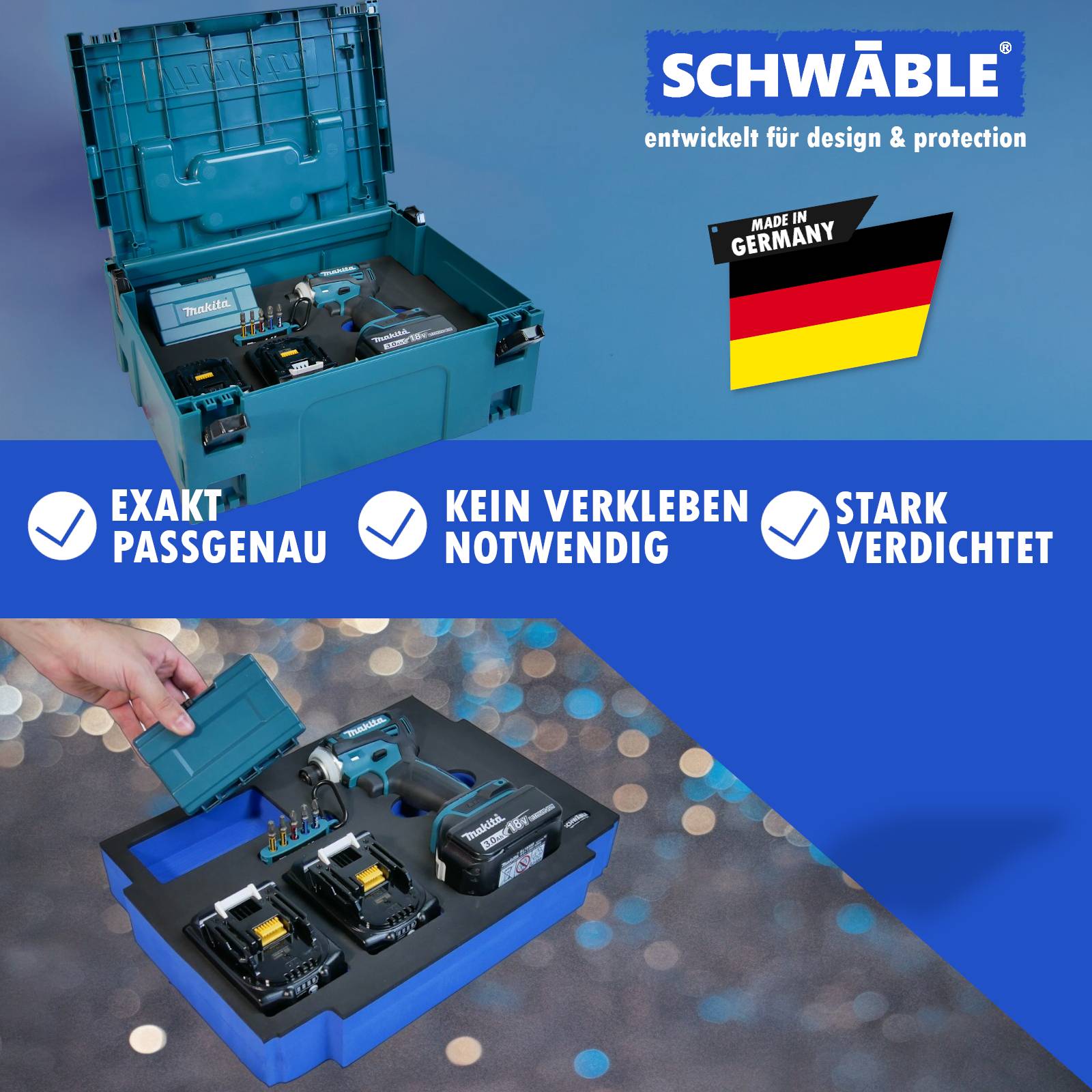 SCHWÄBLE® Schaumeinlage Schaumstoffeinlage für Makita Schlagschrauber DTD172