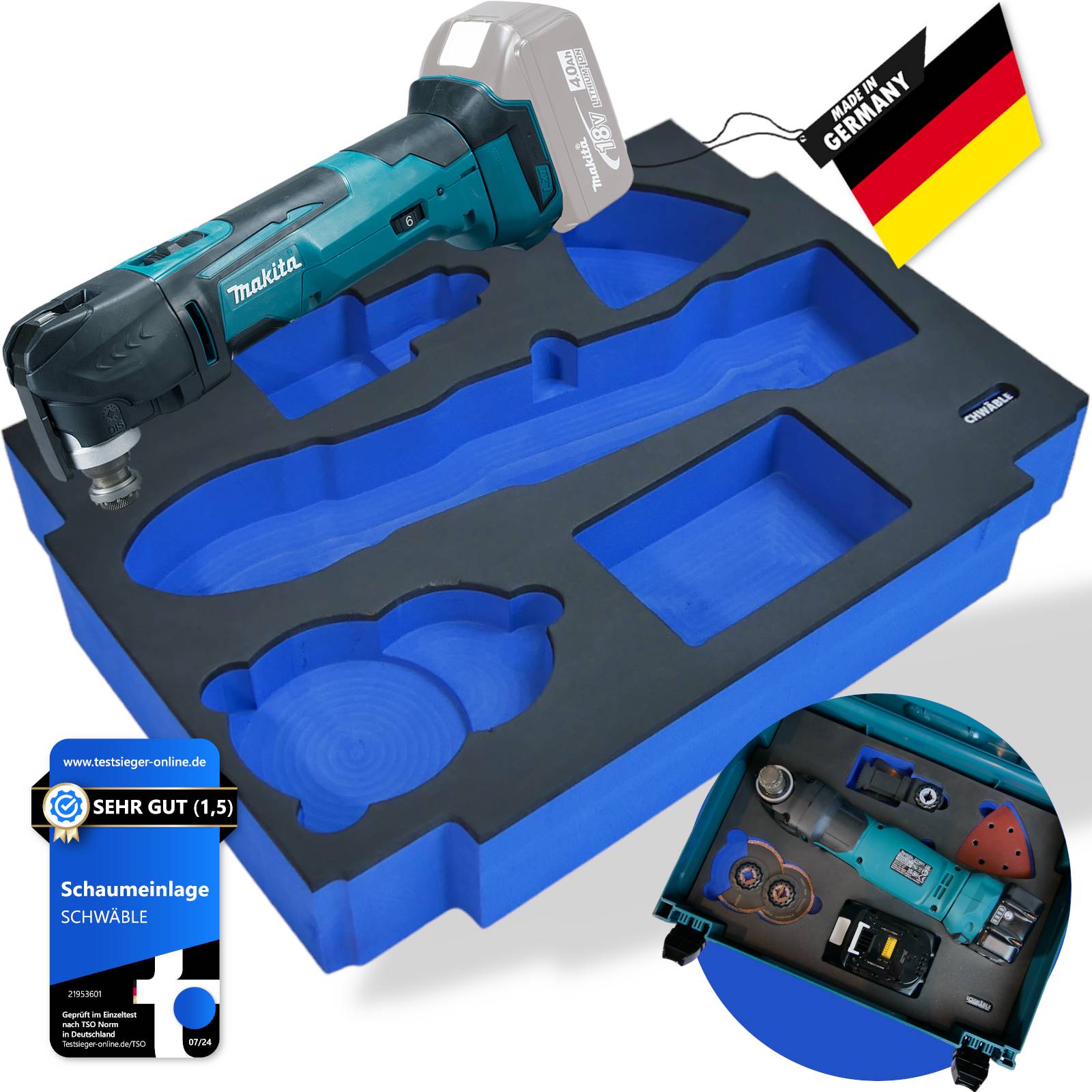 Makita Akku-Multifunktionswerkzeug 18V DTM51SZ + Schwäble Schaumstoffeinlage