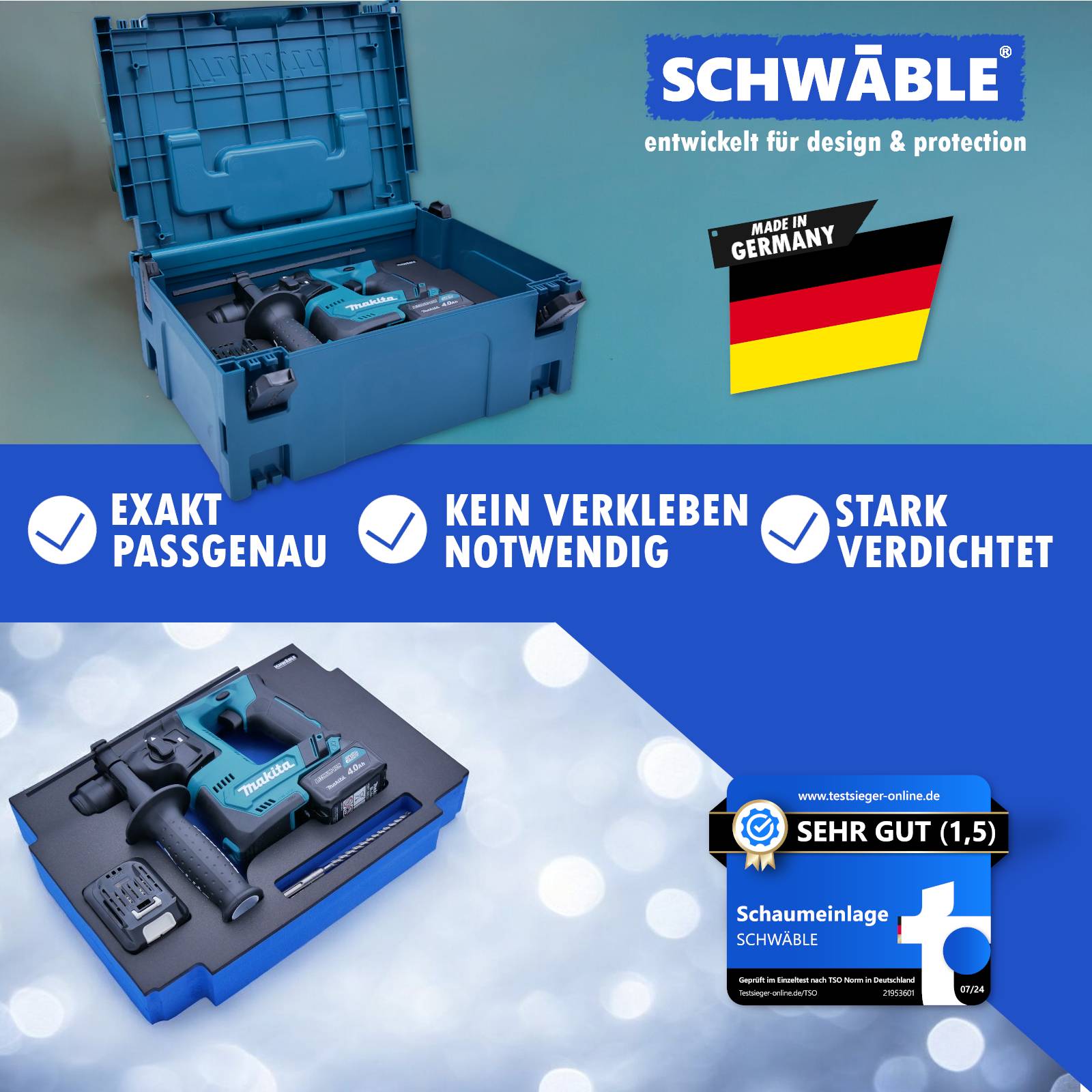 SCHWÄBLE Schaumeinlage Schaumstoffeinlage für Makita 12V Akku-Bohrhammer HR140