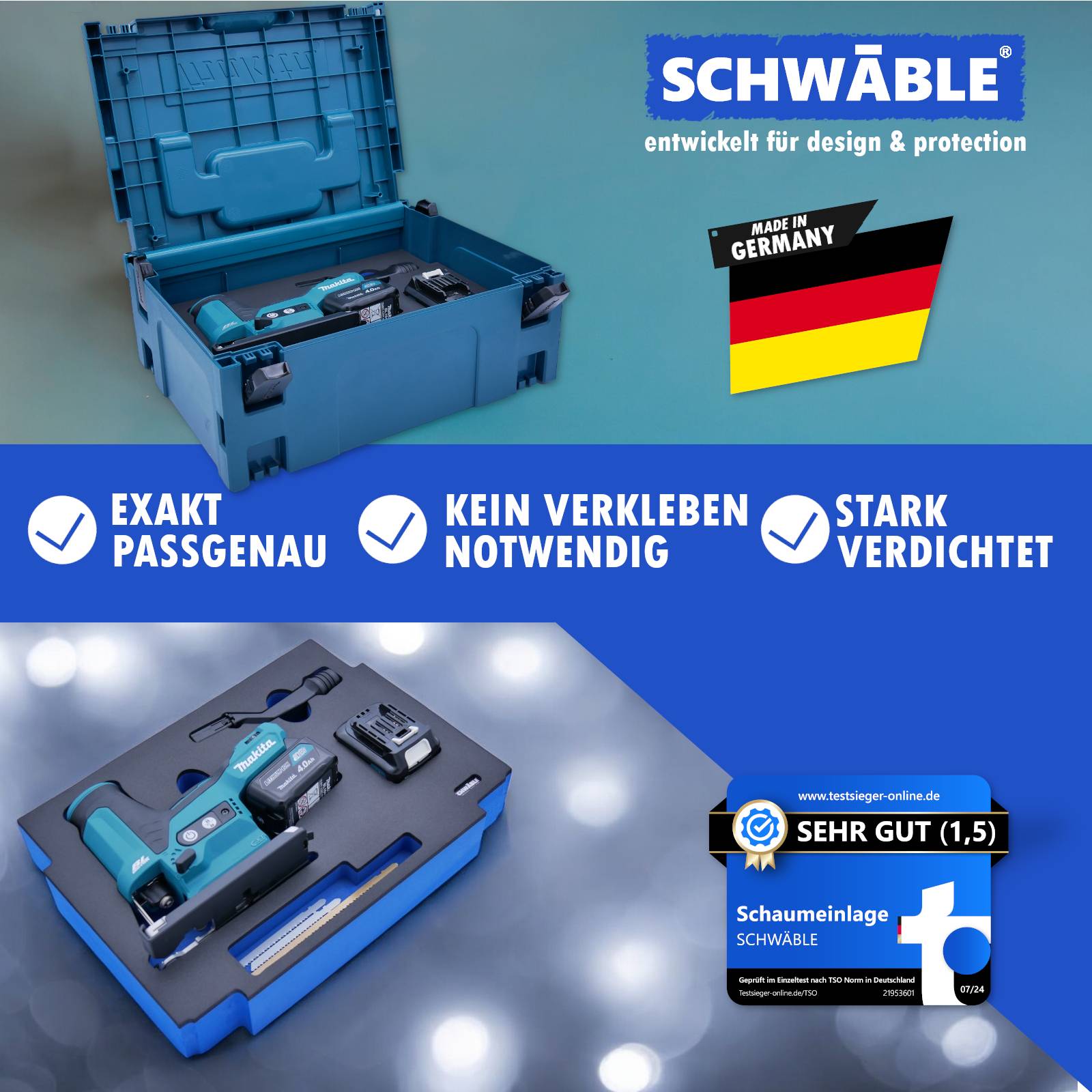 SCHWÄBLE® Schaumeinlage Schaumstoffeinlage für Makita 12V Akku-Stichsäge JV102D