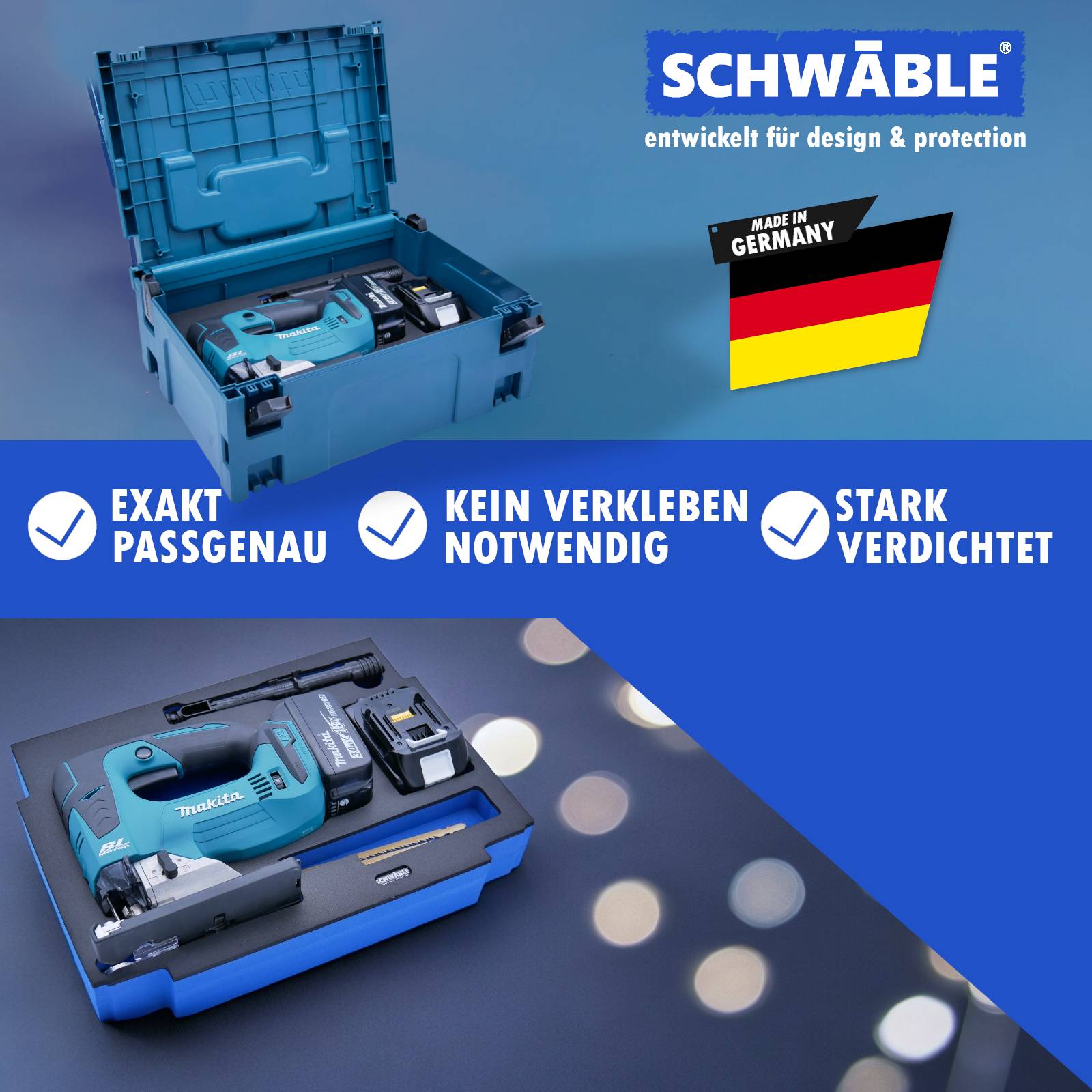 SCHWÄBLE® Schaumeinlage Schaumstoffeinlage für Makita Akku-Stichsäge DJV182