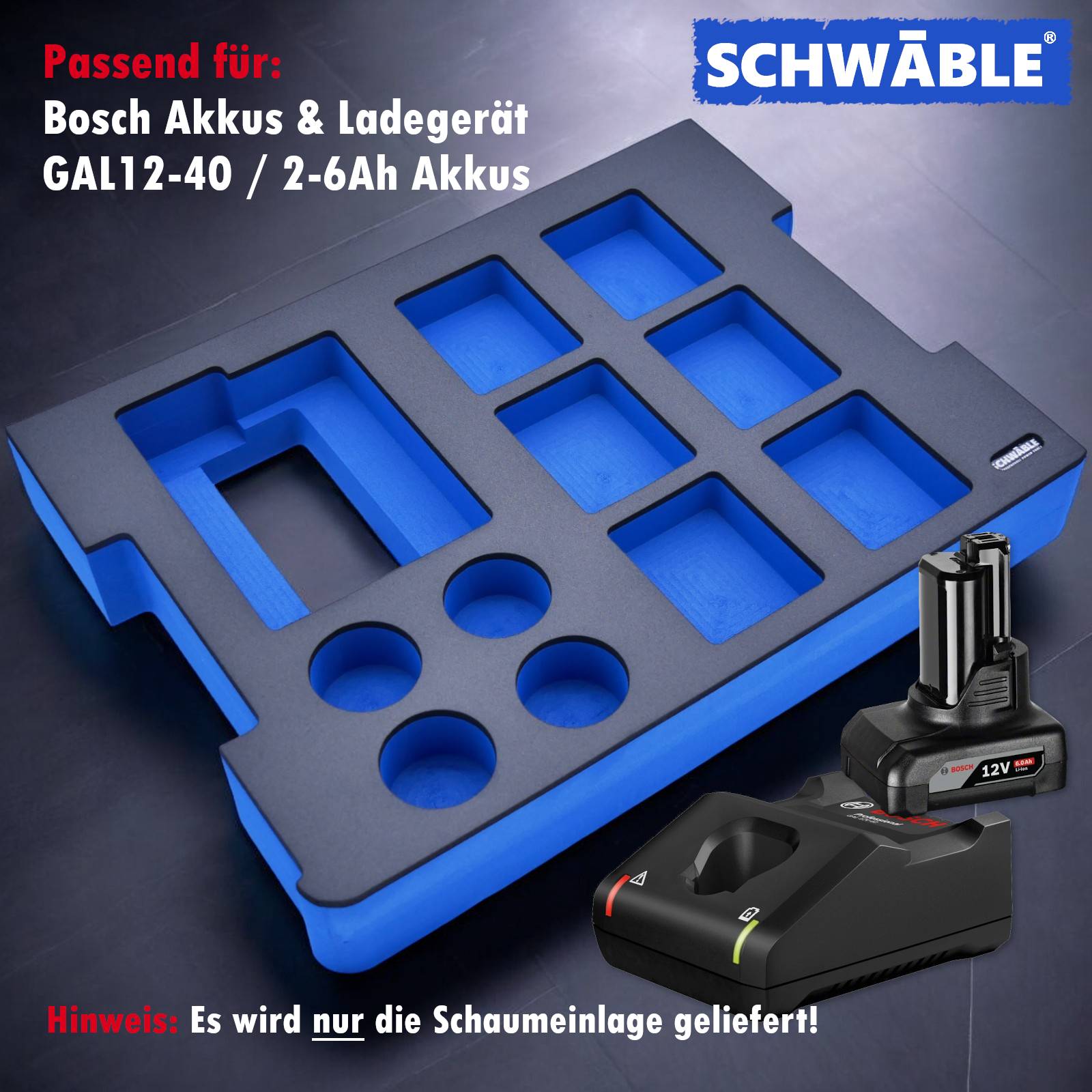 SCHWÄBLE® Schaumeinlage Schaumstoffeinlage f Bosch Akku-Starter-Set 12V GAL12-40