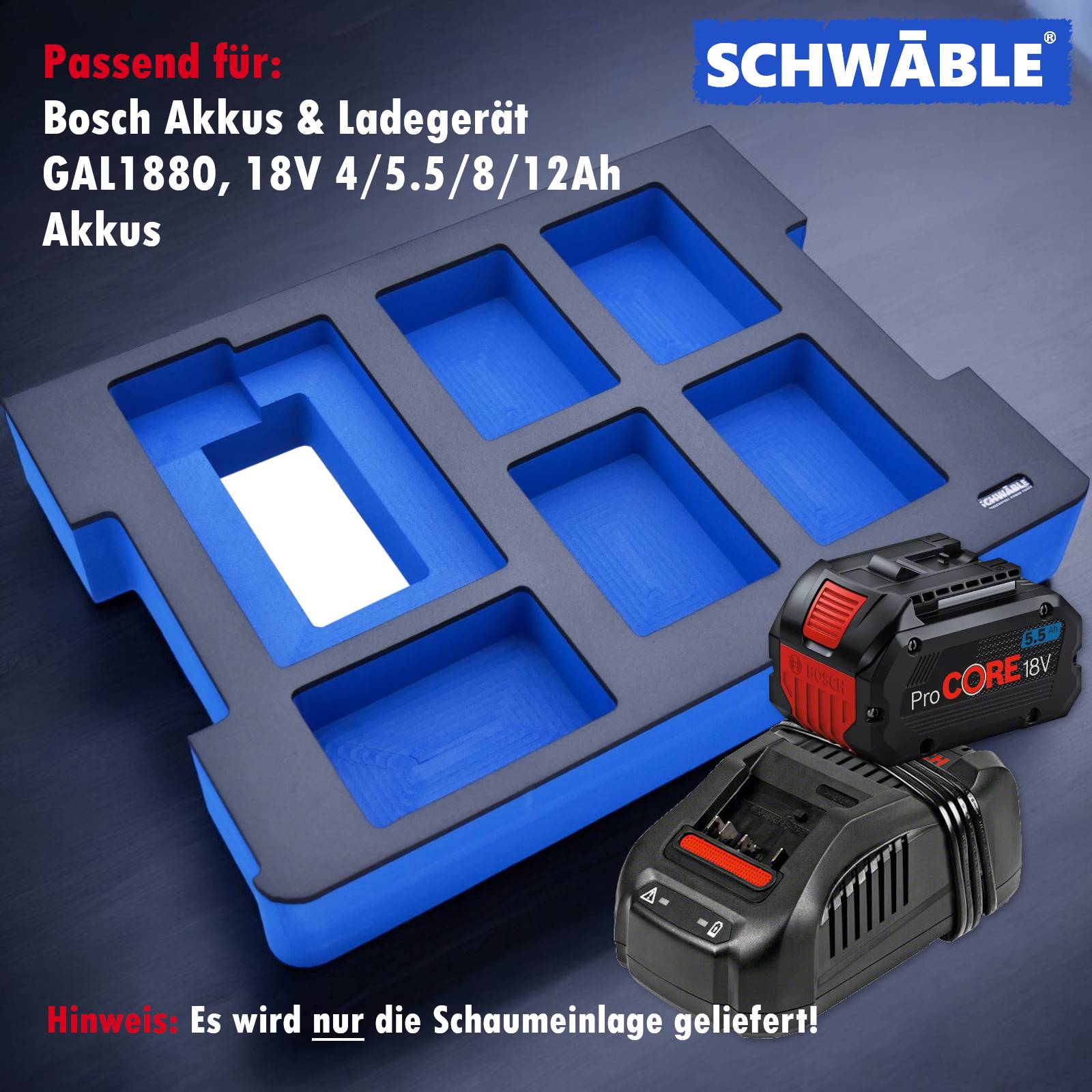 SCHWÄBLE® Schaumeinlage Schaumstoffeinlage für Bosch Akku-Starter-Set GAL1880