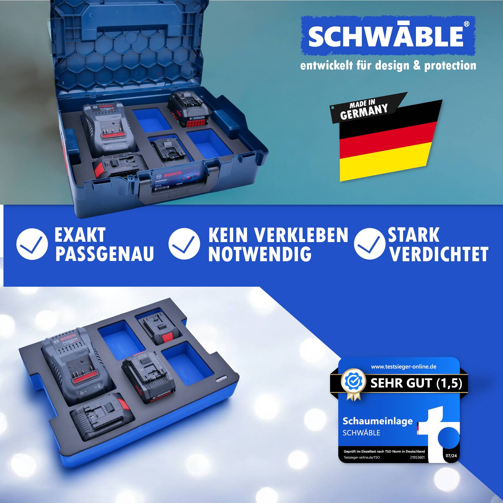 SCHWÄBLE® Schaumeinlage Schaumstoffeinlage Bosch Akku-Starter-Set GAL1880 4-5Ah