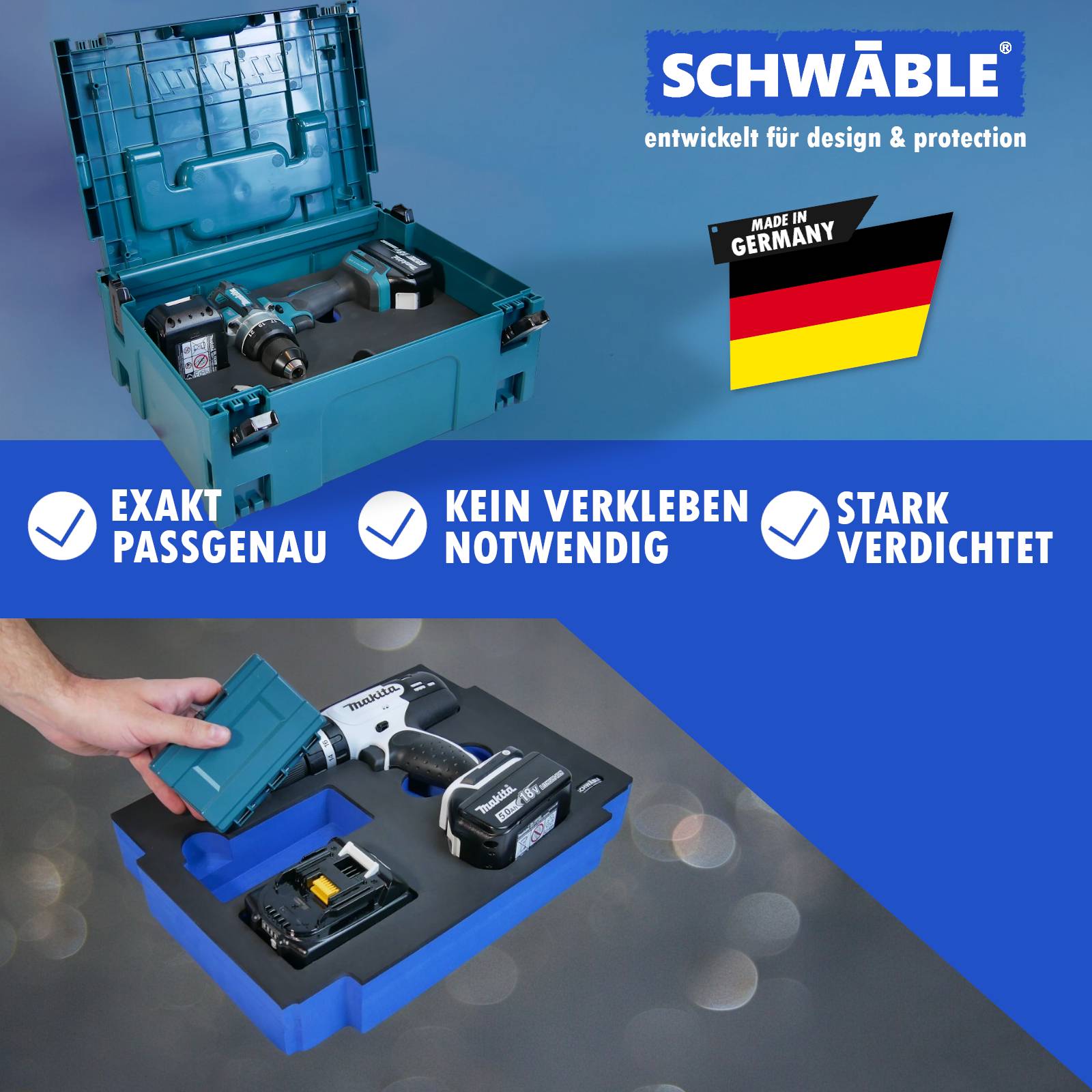 SCHWÄBLE® Schaumeinlage Schaumstoffeinlage für Makita Schlagbohrschrauber DHP453