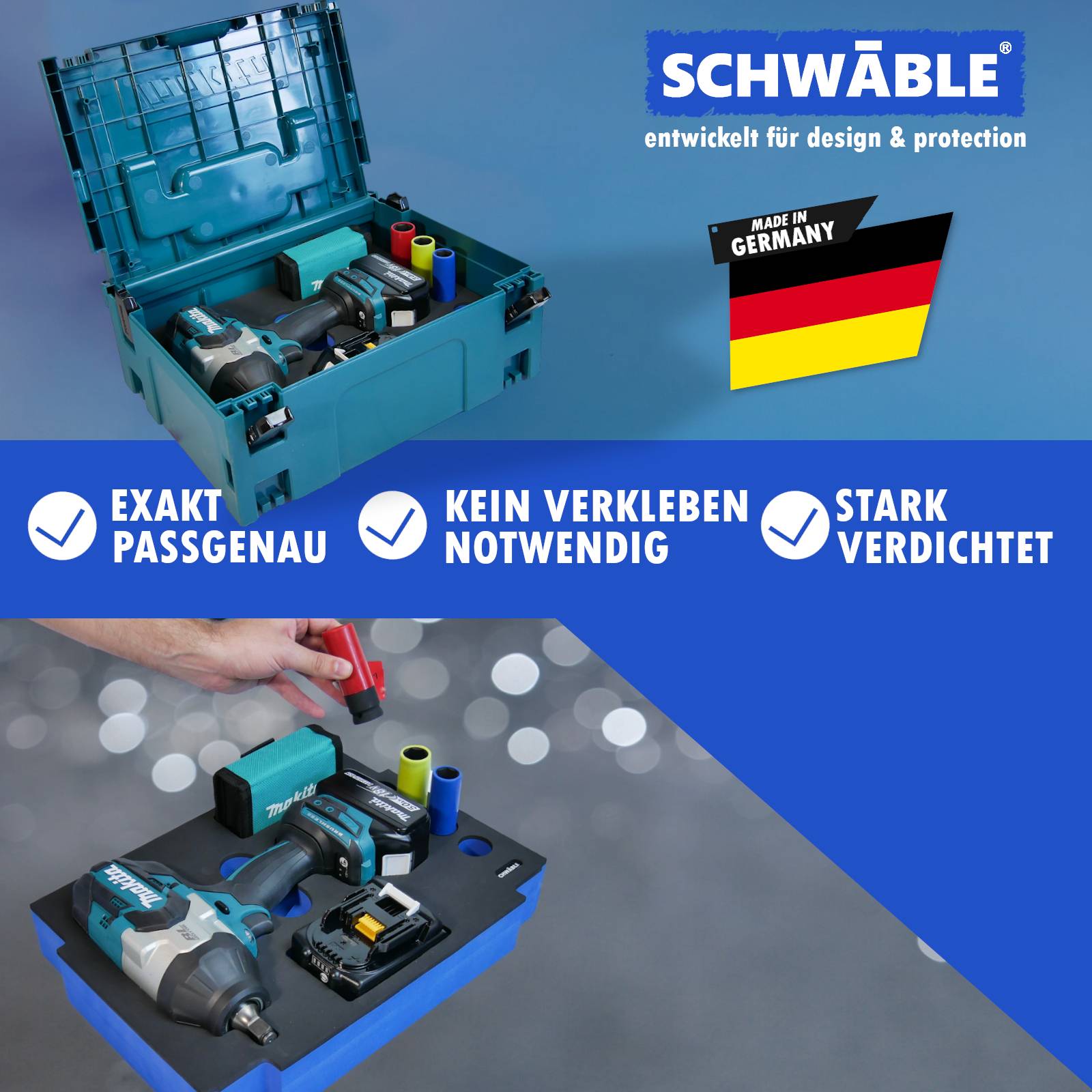 SCHWÄBLE® Schaumeinlage Schaumstoffeinlage für Makita Schlagschrauber DTW1002