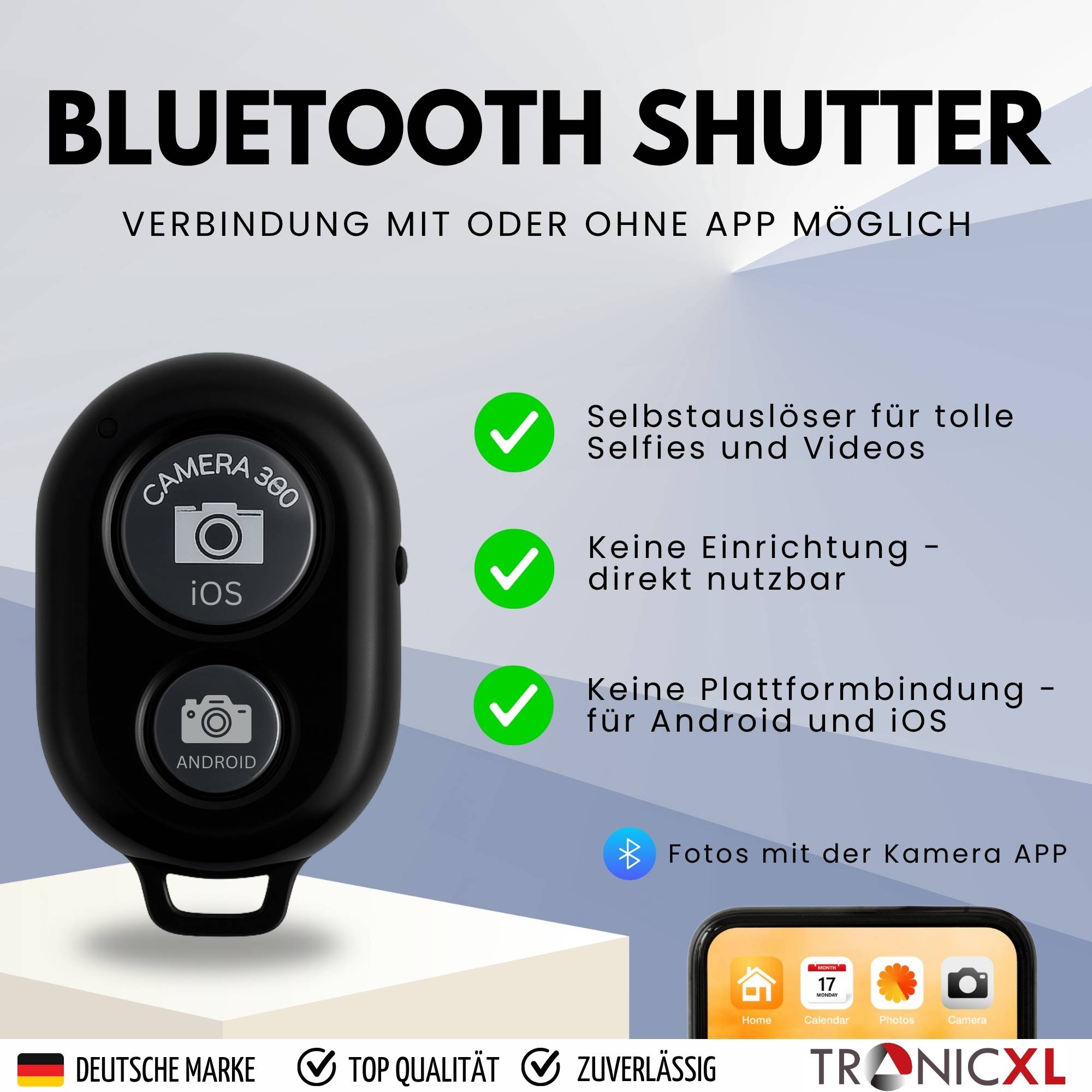 Bluetooth Selbstauslöser für iPhone Smartphone Kamera Video Selfie Auslöser