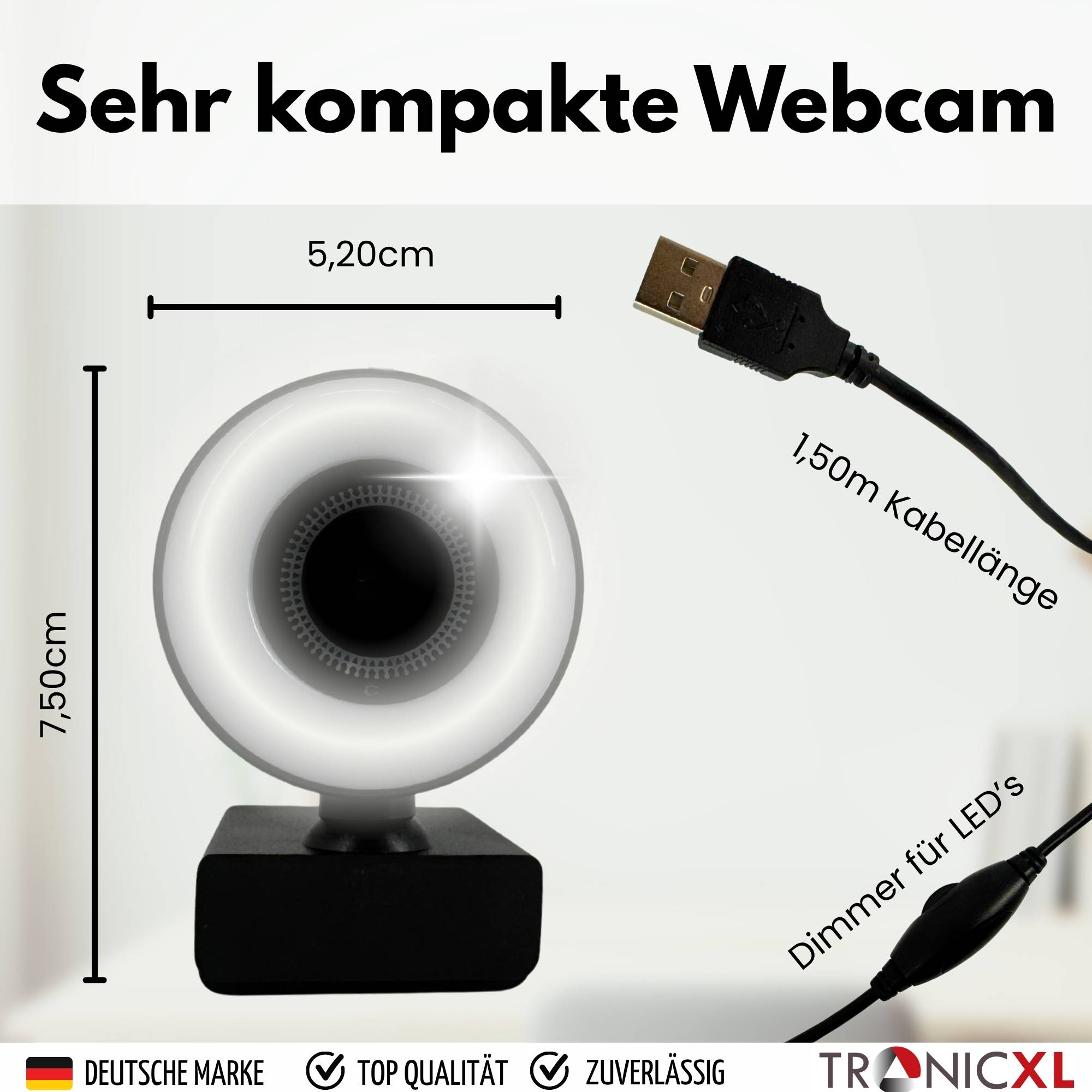 Webcam mit Ringlicht Full HD Lampe USB PC Kamera Konferenz Streaming