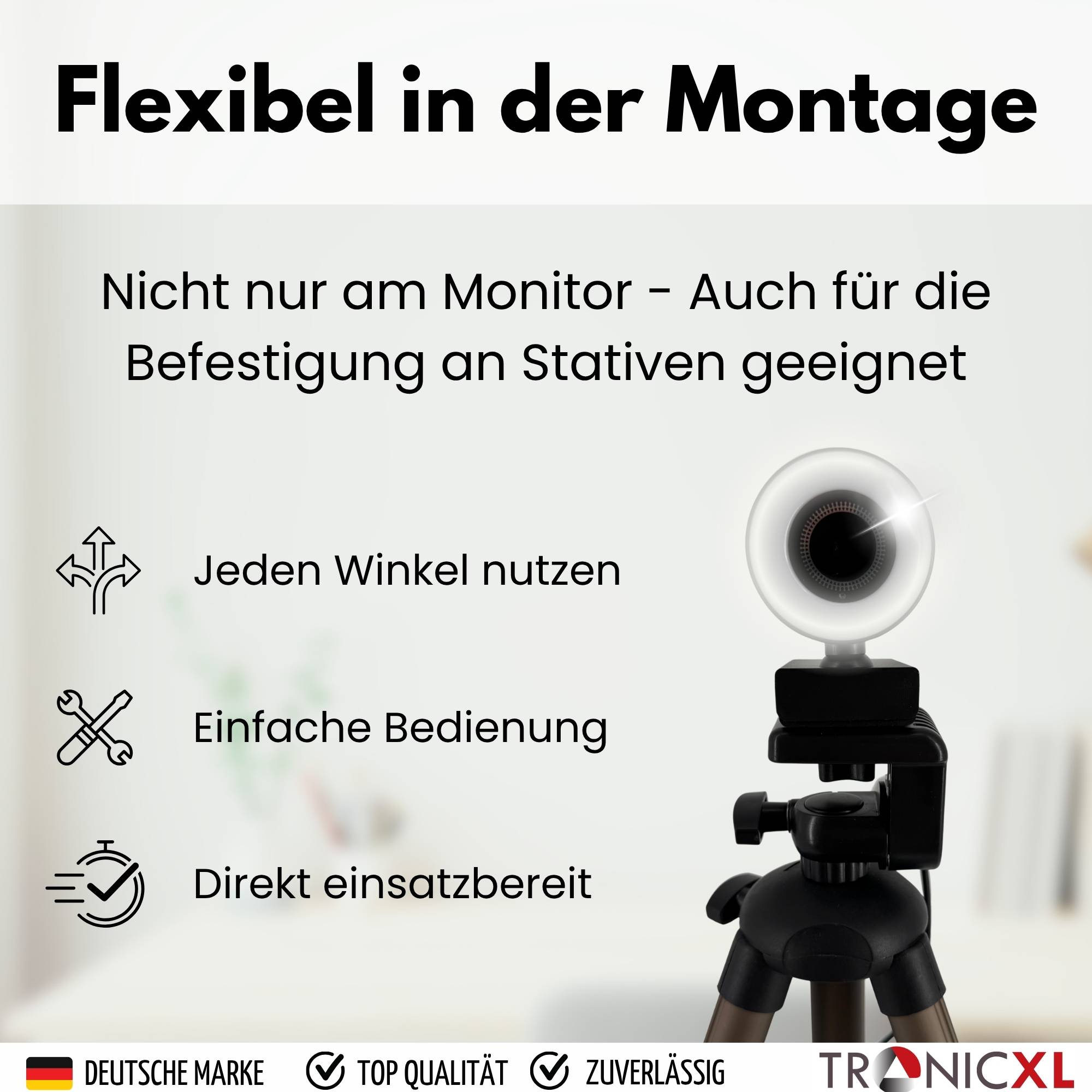 Webcam mit Ringlicht Full HD Lampe USB PC Kamera Konferenz Streaming