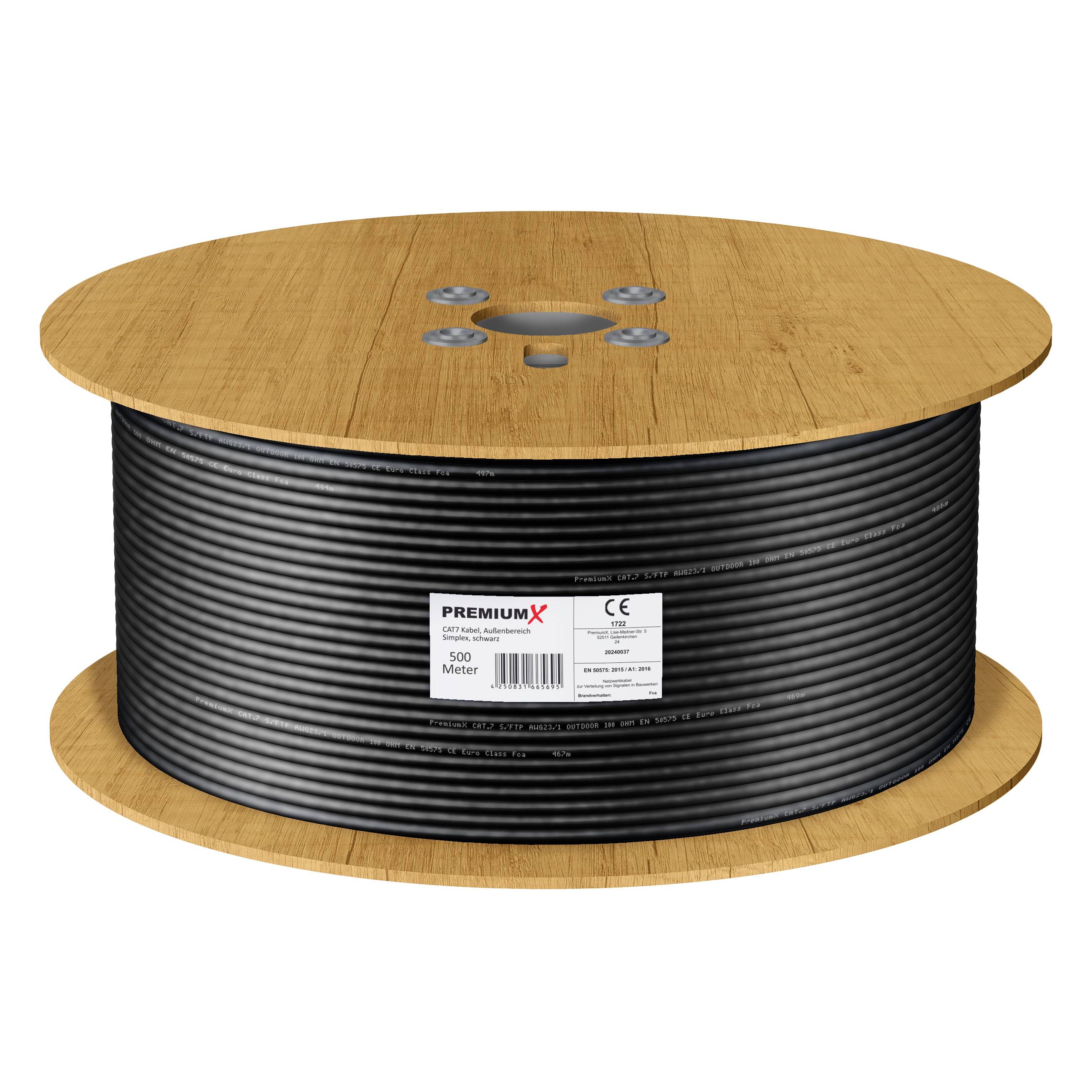 Premium X CAT 7 Outdoor Netzwerkkabel 500m – 10 Gbit/s Erdkabel Datenkabel Ethernetkabel LAN Kabel für Außen S/FTP AWG23/1 Verlegekabel - reines