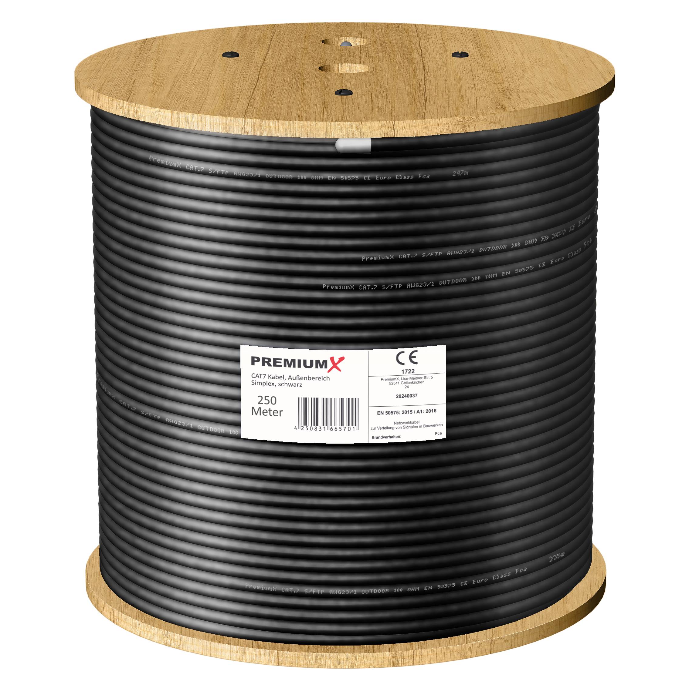 Premium X CAT 7 Outdoor Netzwerkkabel 250m – 10 Gbit/s Erdkabel Datenkabel Ethernetkabel LAN Kabel für Außen S/FTP AWG23/1 Verlegekabel - reines