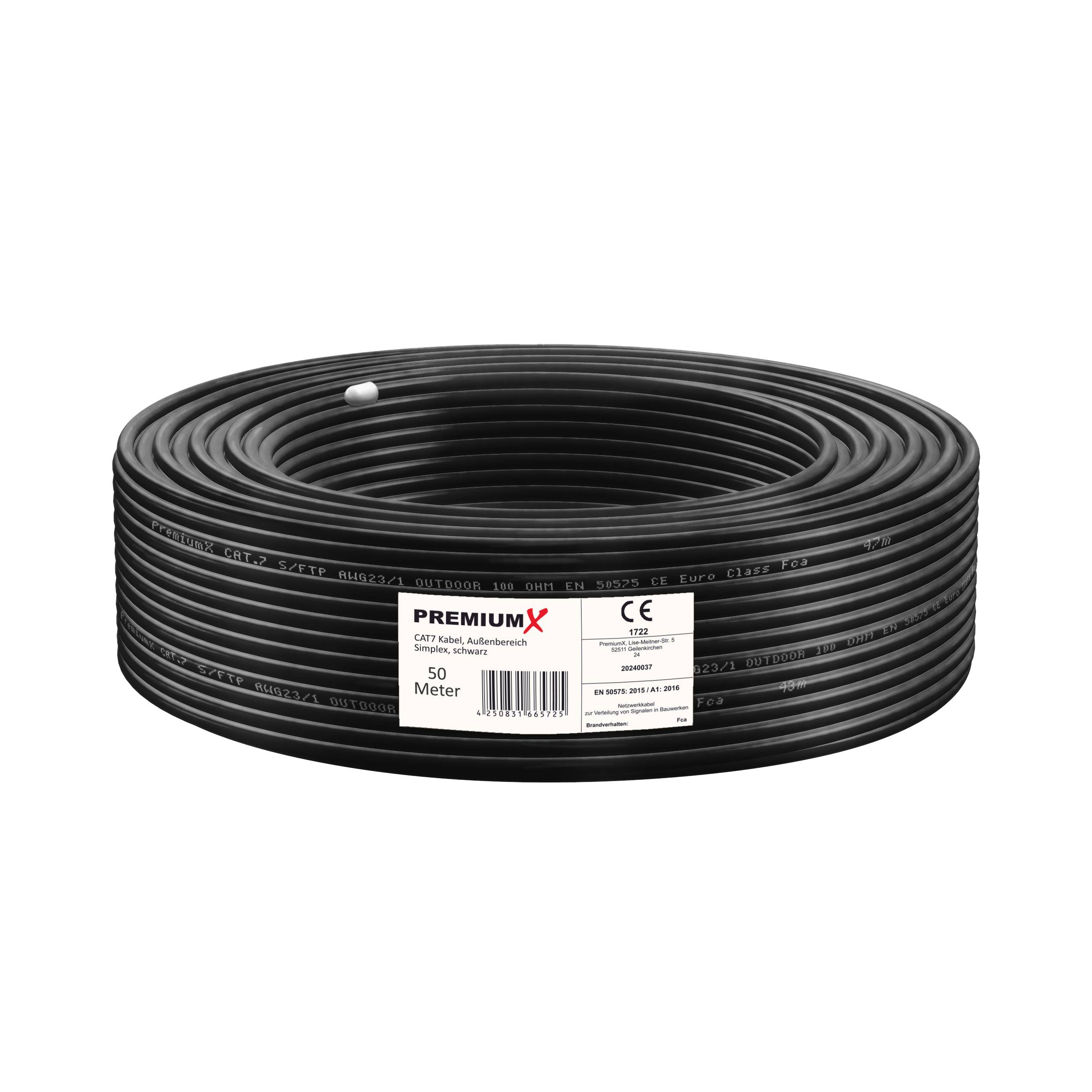 Premium X CAT 7 Outdoor Netzwerkkabel 50m – 10 Gbit/s Erdkabel Datenkabel Ethernetkabel LAN Kabel für Außen S/FTP AWG23/1 Verlegekabel - reines