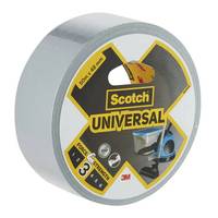 Eine Rolle Scotch Universal Klebeband mit einer Etikette, die Abmessungen von 50 mm x 50 m anzeigt und Bilder enthält, die darauf hindeuten, dass es für verschiedene Anwendungen geeignet ist.