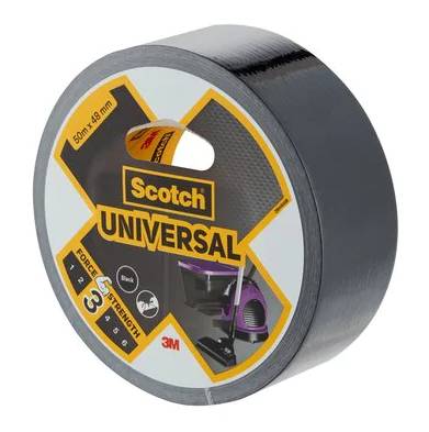 Rolle Scotch Universal Klebeband, schwarz, mit Etikett 50m x 48mm und '3' Stärke.