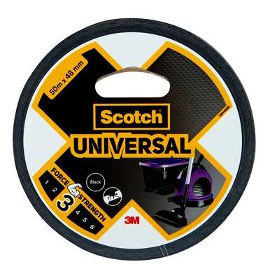 Rundenspule mit Scotch Universal-Klebeband, schwarzes und gelbes Etikett mit 3M-Logo und einem Abroller-Bild.