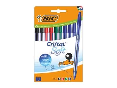 BIC Cristal SOFT - Kugelschreiber - Blau, Schwarz, Rot, Grün - 1.2 mm - Mittel (Packung mit 10)