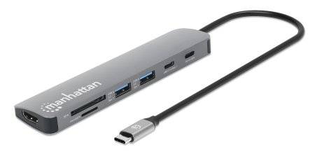 MANHATTAN USB-C PD auf HDMI 7-in-1 4K Dockingstation / Multiport Hub Eingabe / Ausgabe Hub