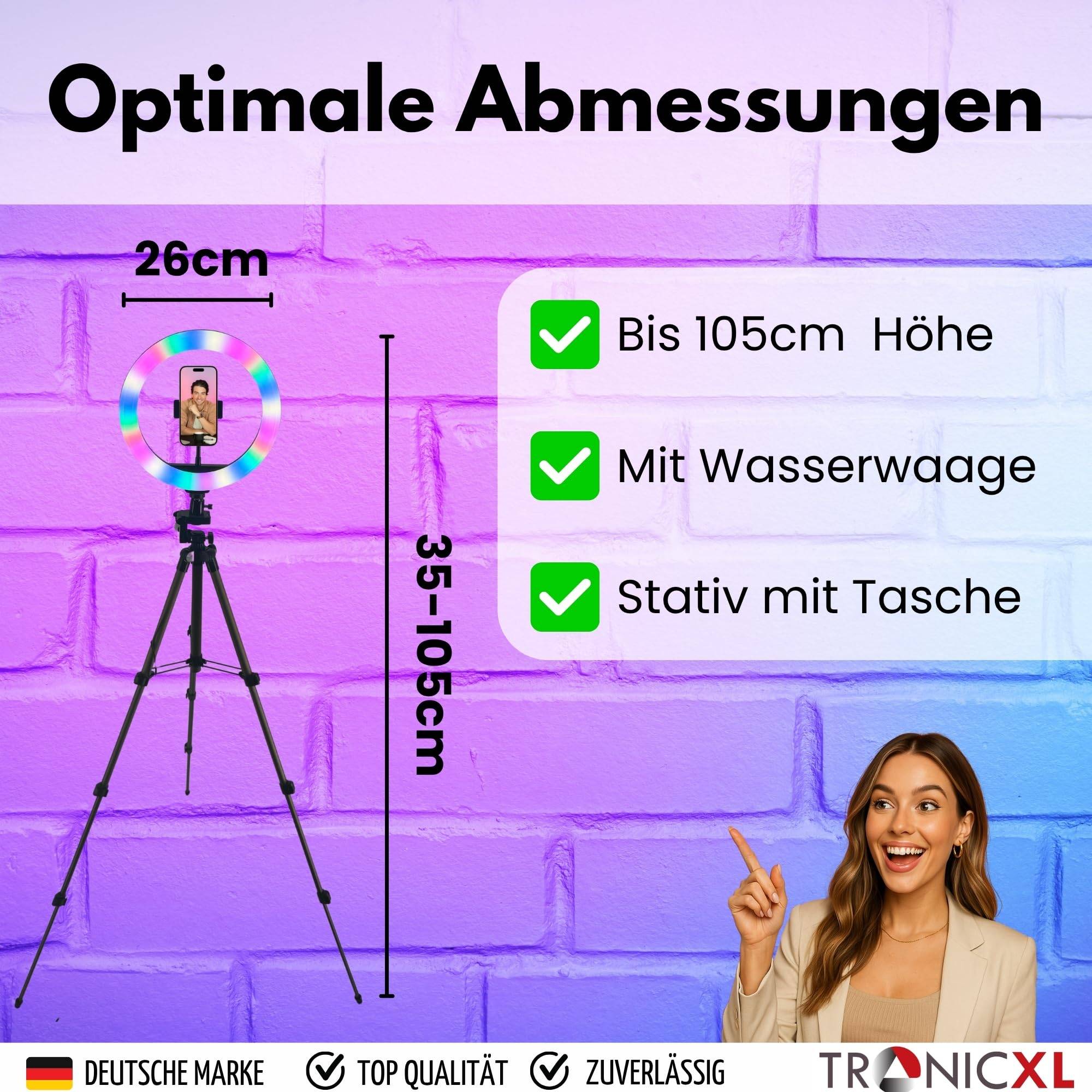 Ringlicht RGB LED mit Premium Smartphone Kamera Stativ mit Lampe Selfie Video Fot