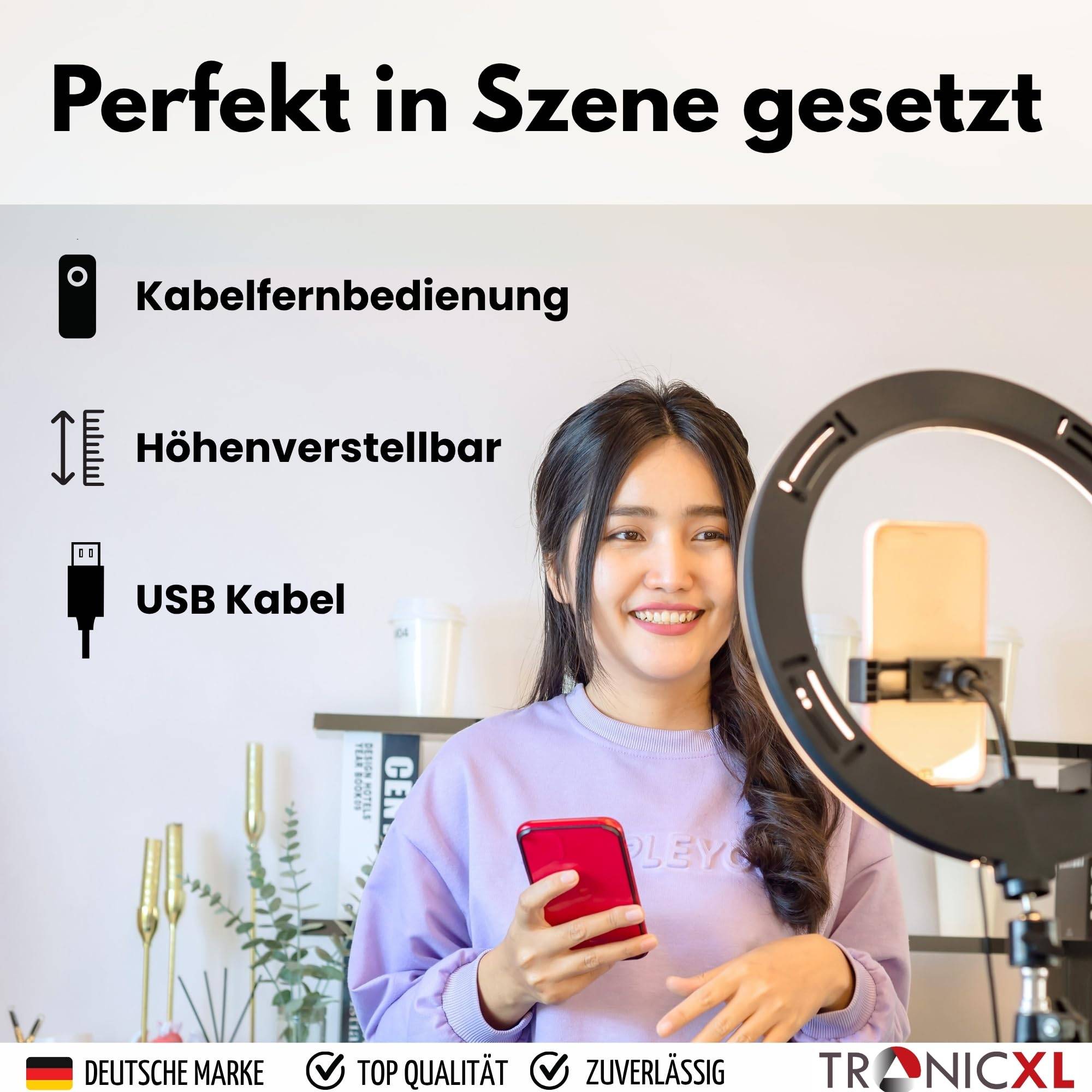 Ringlicht RGB LED mit Premium Smartphone Kamera Stativ mit Lampe Selfie Video Fot