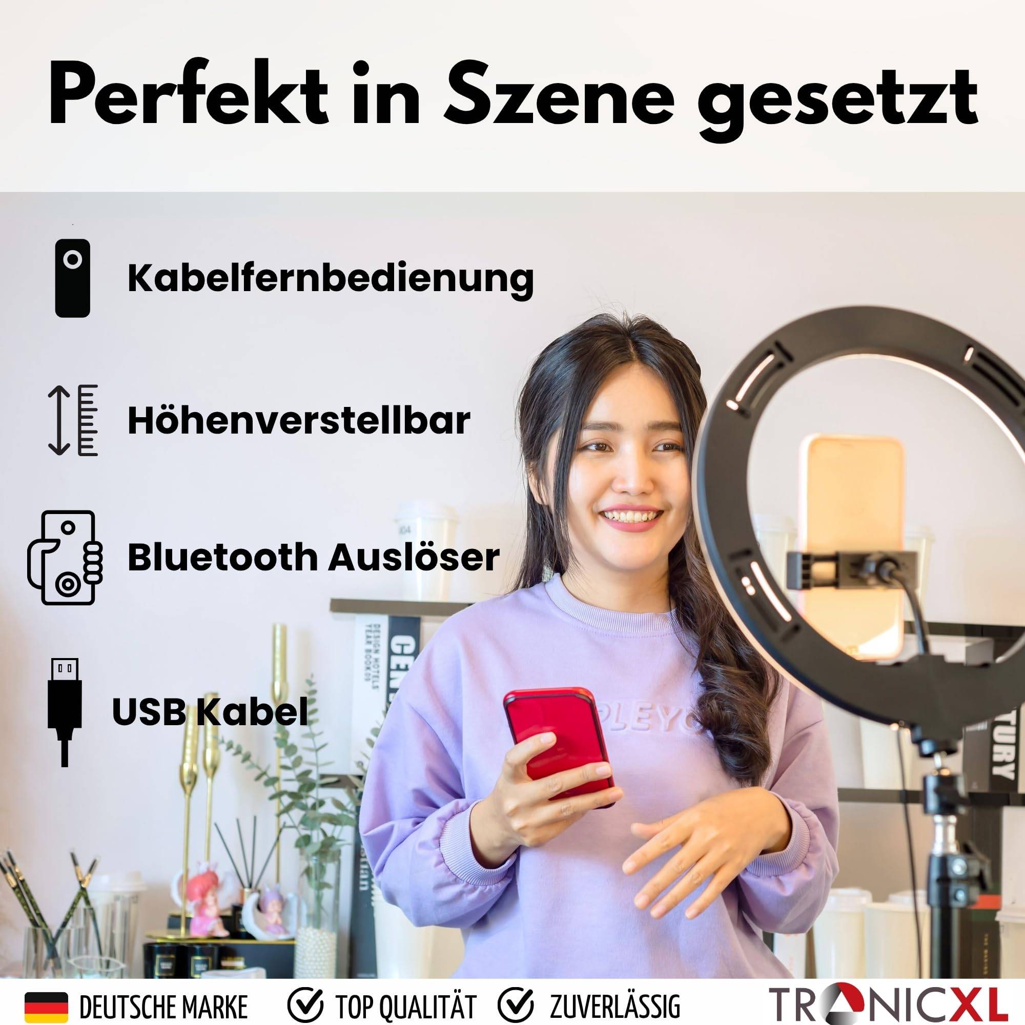 RGB LED Ringlicht mit 210cm Stativ + Selfie Auslöser + Ring Light mit Smartphone Halterung Tripod